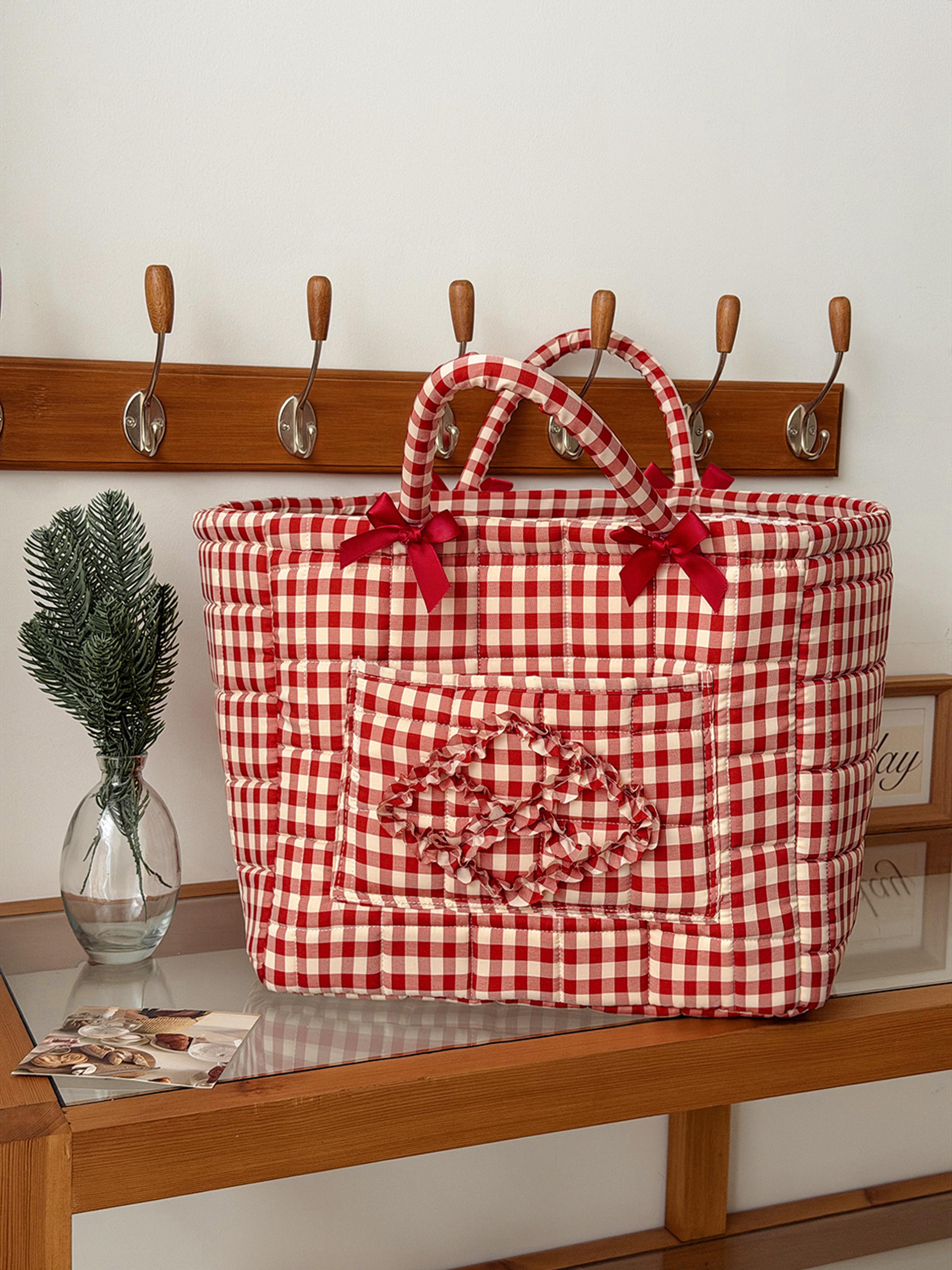 Plaid Bow Foldable Storage Basket Collapsible Laundry Hamper And Toy Organizer 6