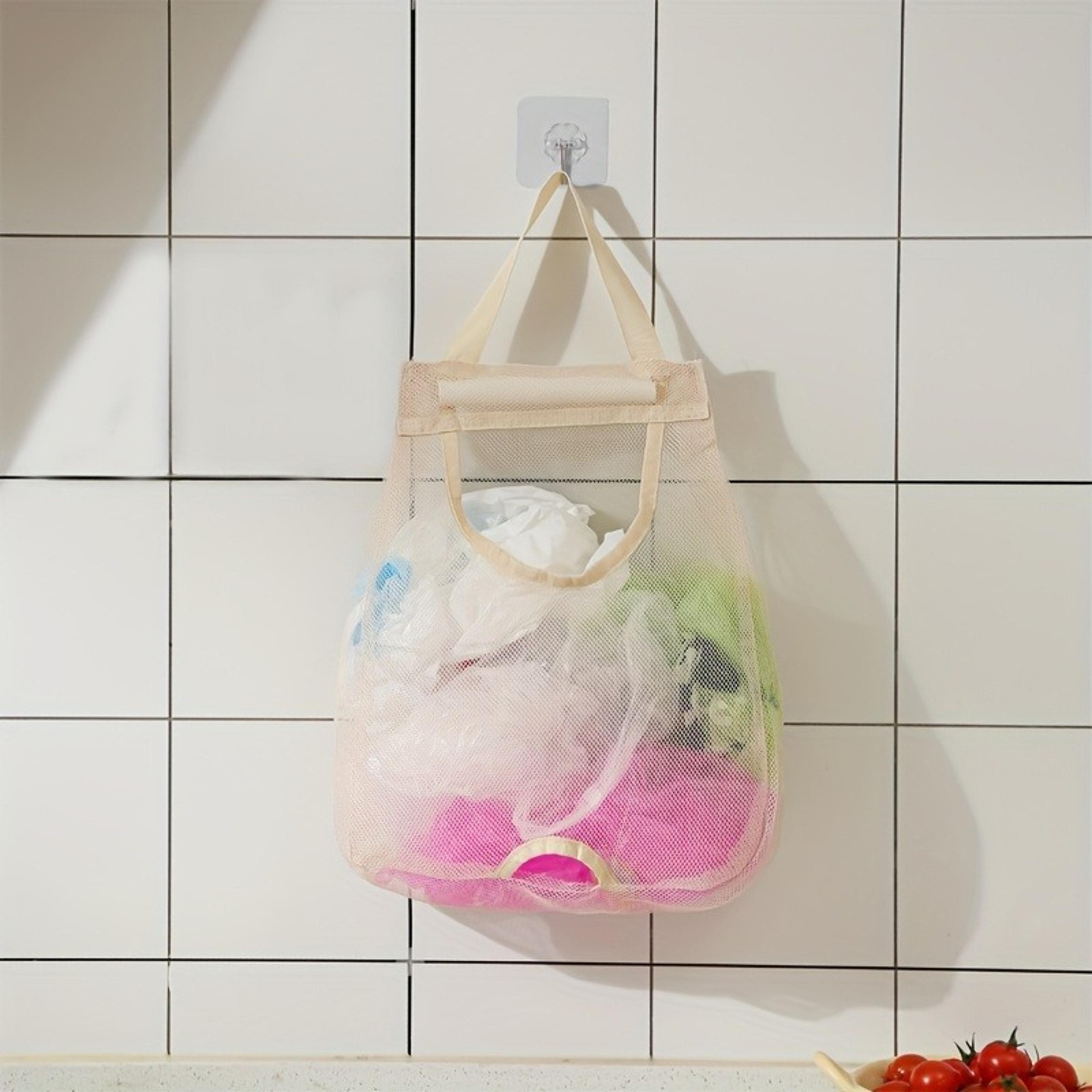Large Wall Mounted Plastic Bag Holder And Washable Mesh Grocery Bag Dispenser 3