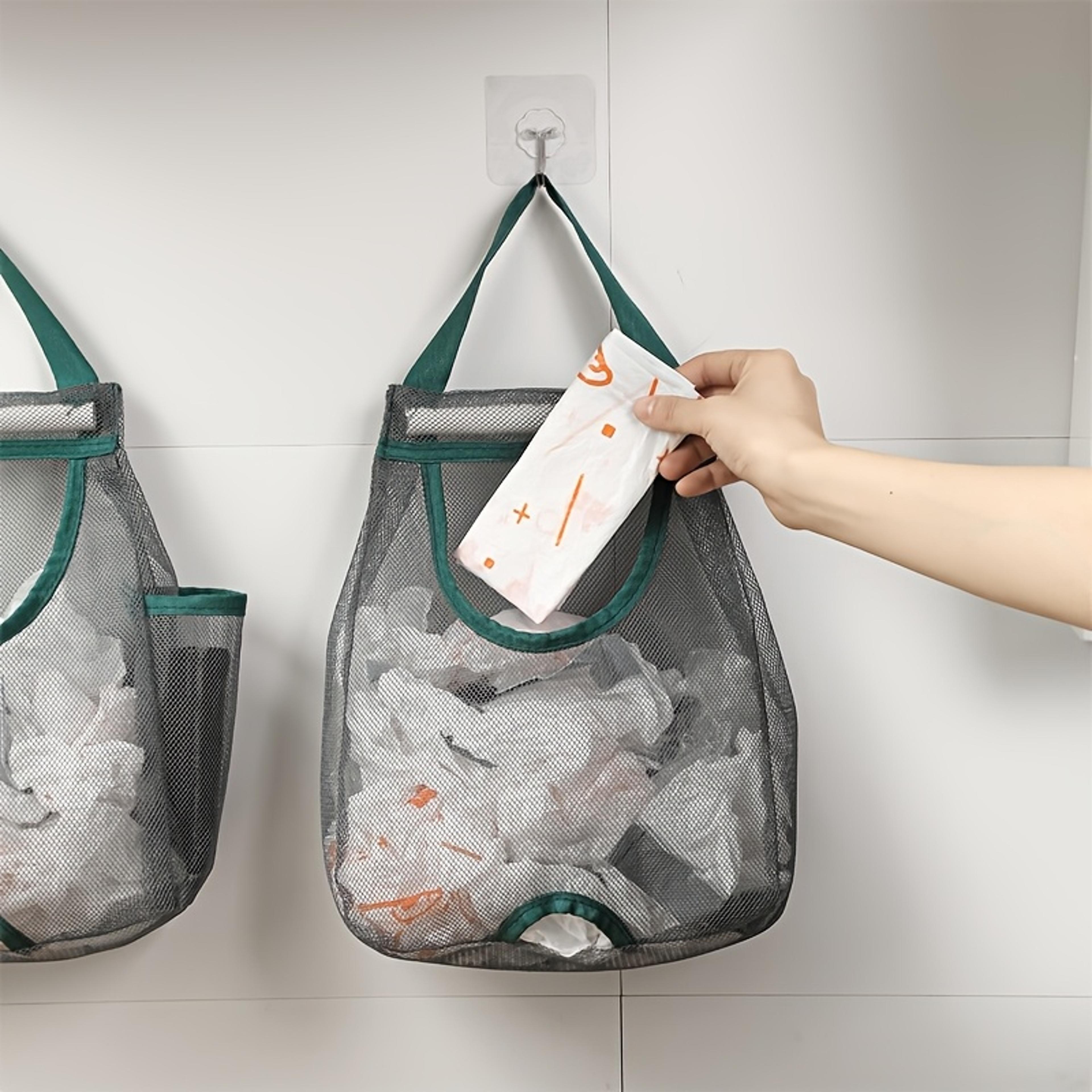 Large Wall Mounted Plastic Bag Holder And Washable Mesh Grocery Bag Dispenser 4
