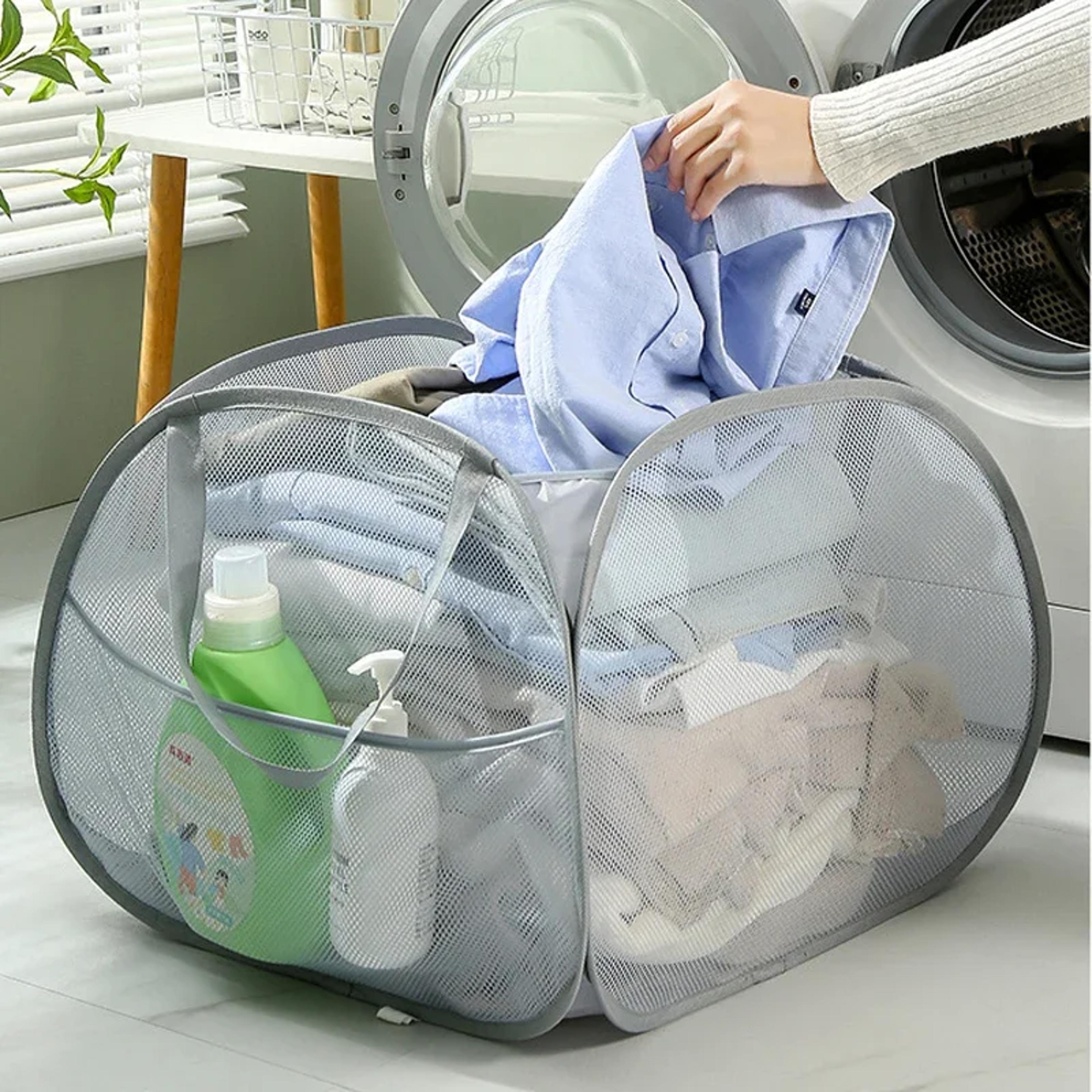 Collapsible Mesh Laundry Basket Large Foldable Hamper With Handles 8