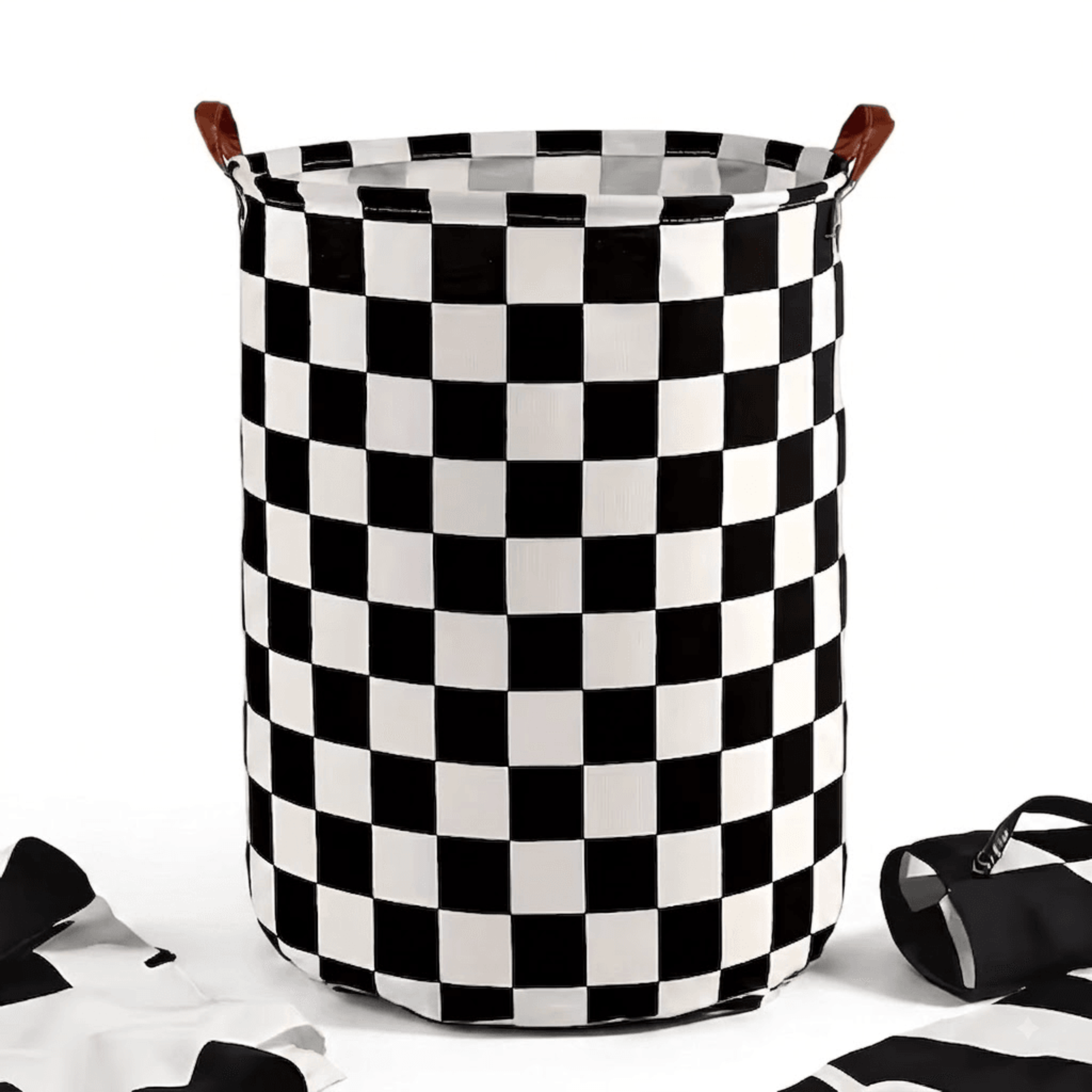 Black White Checkered Laundry Basket Foldable Toy Storage Hamper 0