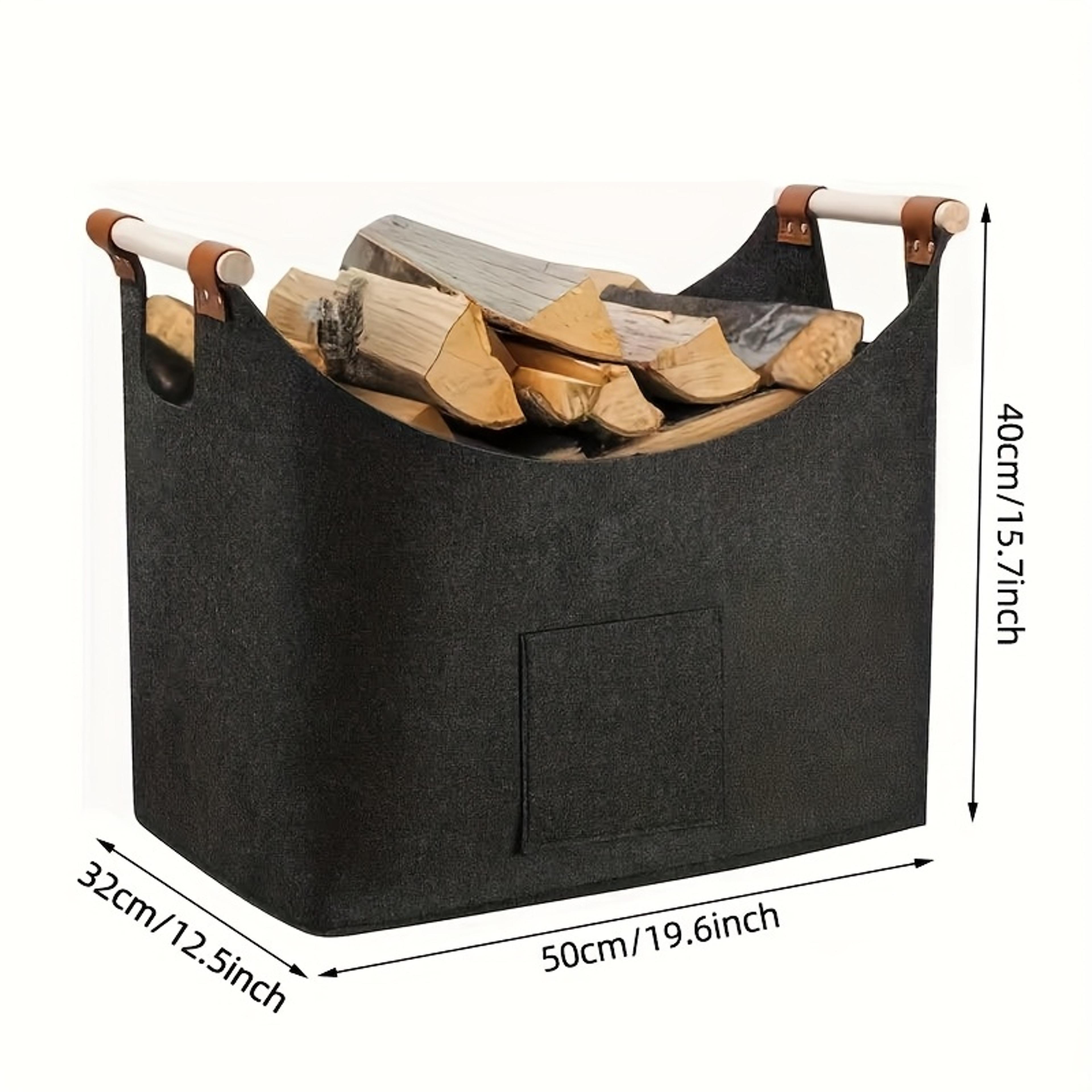 Extra Large Felt Firewood Basket Foldable Log Carrier With Reinforced Handles 2