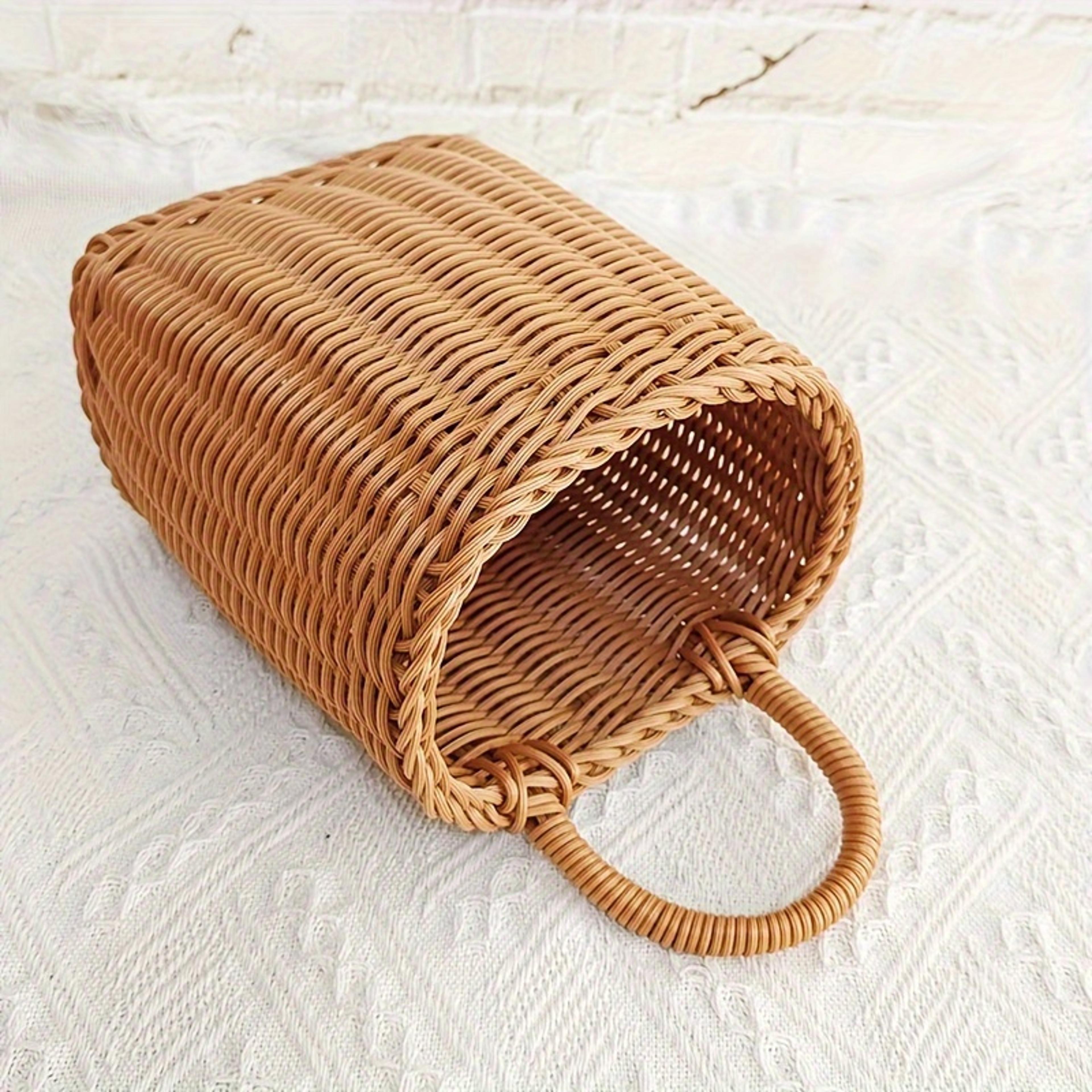 Handmade Rattan Wall Basket Rustic Woven Hanging Storage Organizer 1