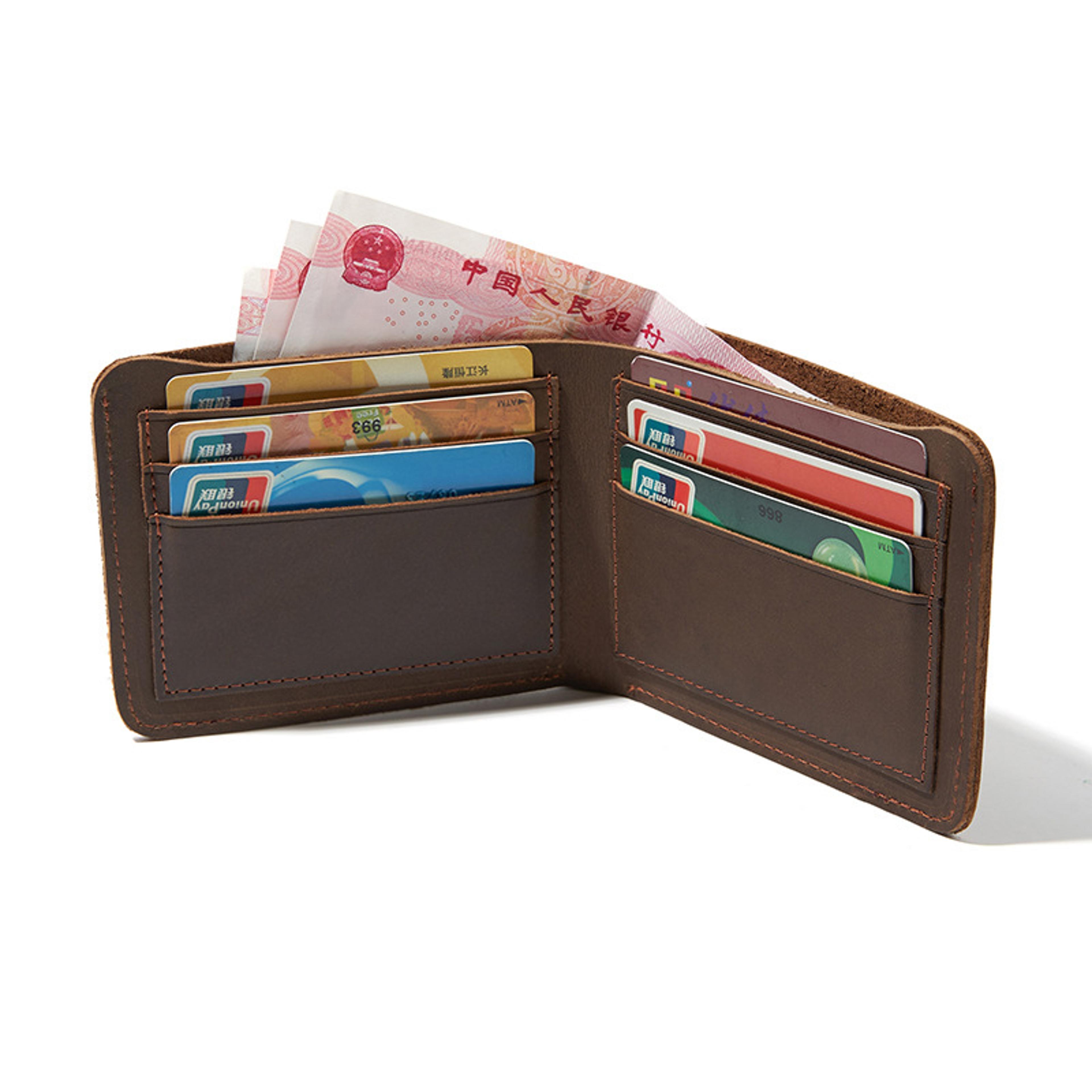 Slim Genuine Leather RFID Wallet With ID Window And Card Holder 5