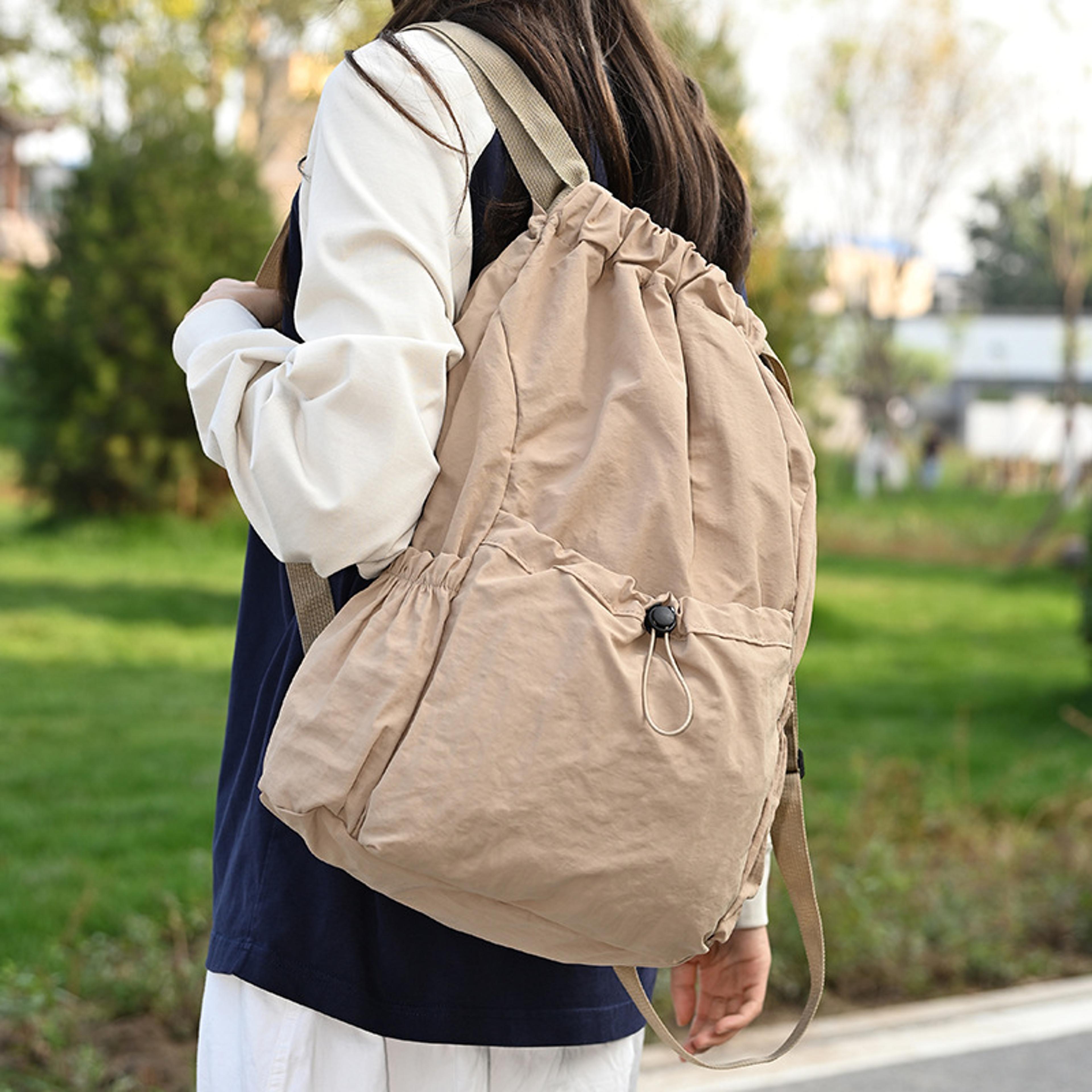 Foldable Drawstring Backpack Lightweight Packable Travel Bag For Gym Outdoor Trips 5