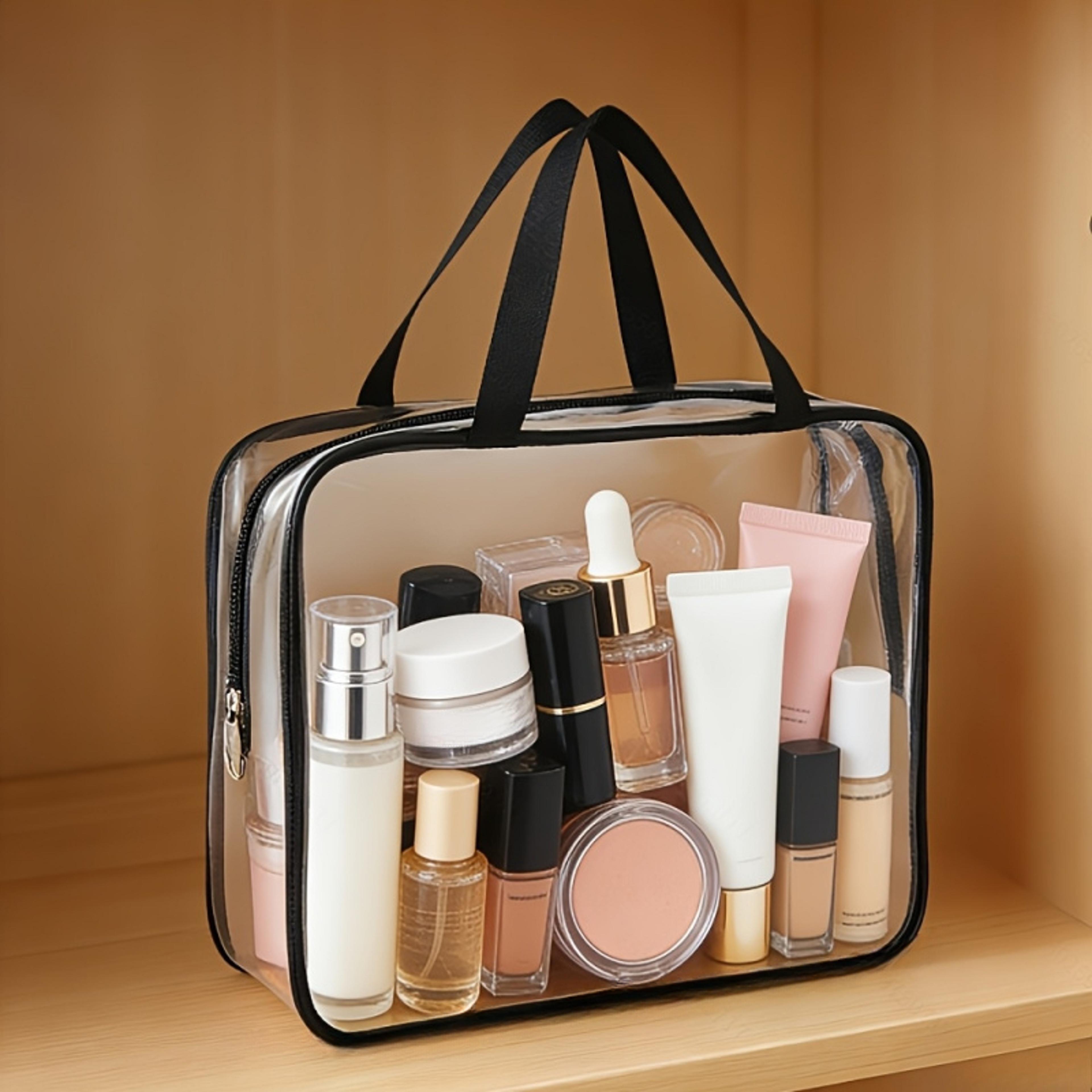 Clear Handle Transparent Storage Pouch Plastic Zipper Bag For Desk Travel  Office Supplies 2