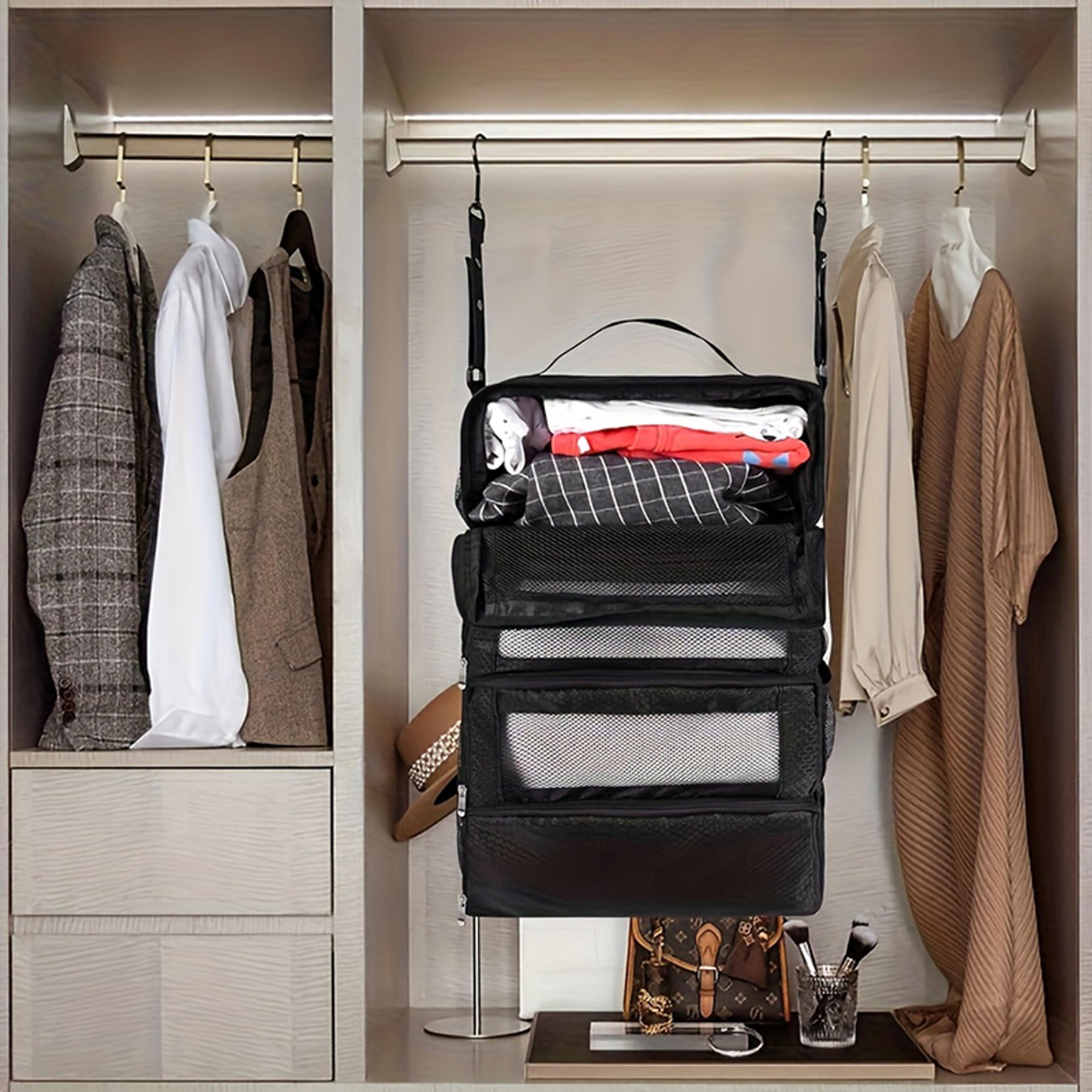 Hanging Suitcase Organizer Collapsible Travel Luggage Organizer With Packing Shelves 6