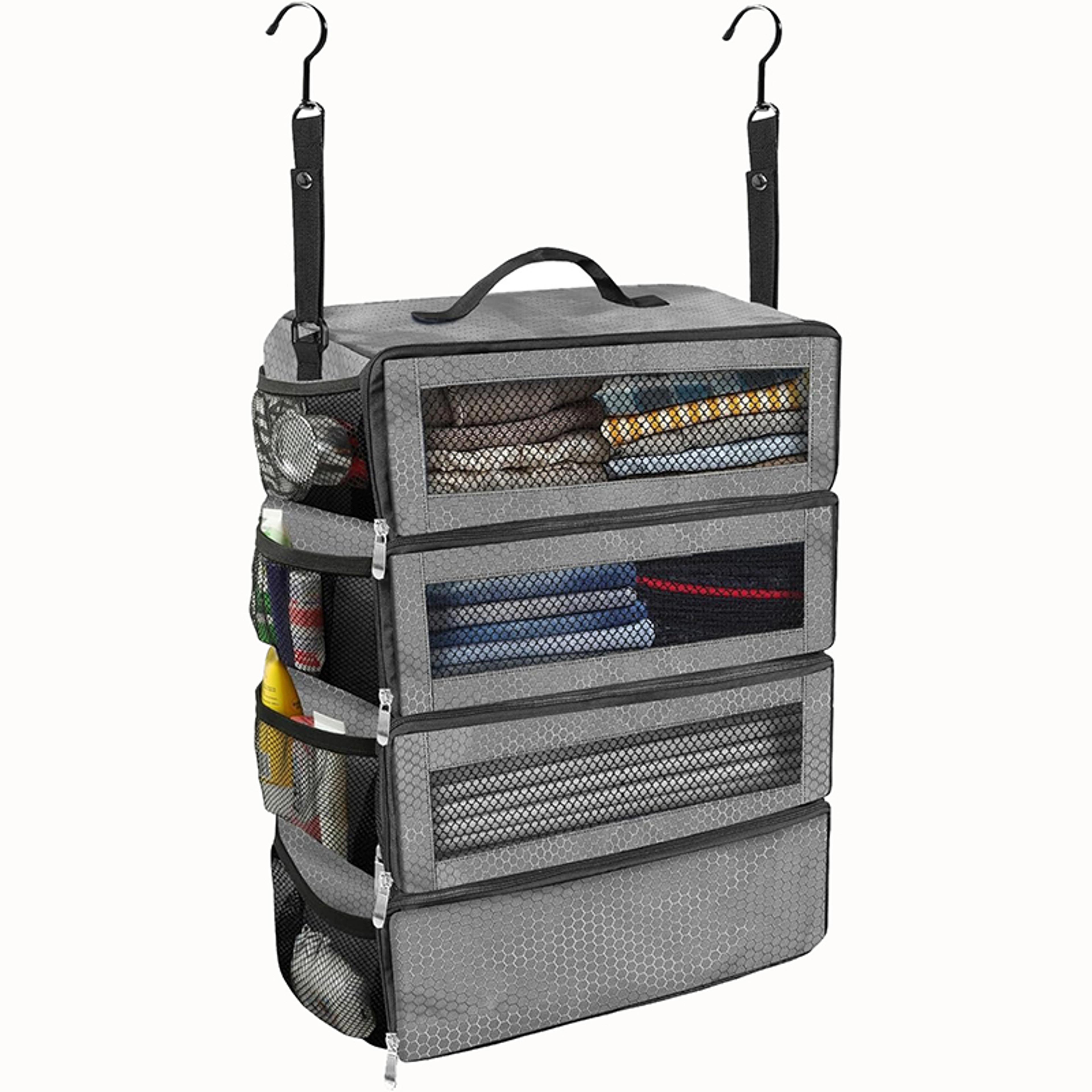 Hanging Suitcase Organizer Collapsible Travel Luggage Organizer With Packing Shelves 2