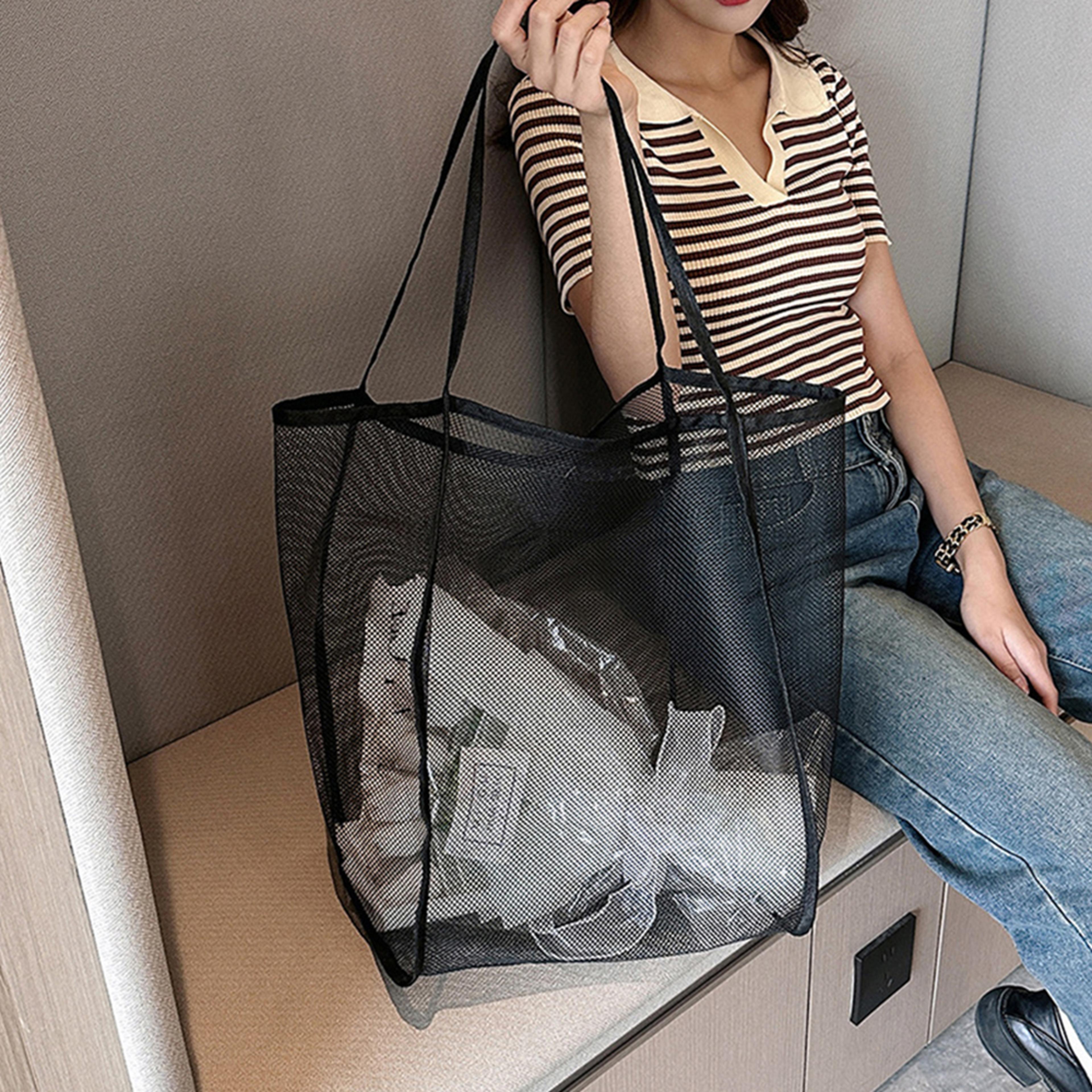 Extra Large Mesh Beach Bag With Transparent Tote And Cosmetic Pouch 3