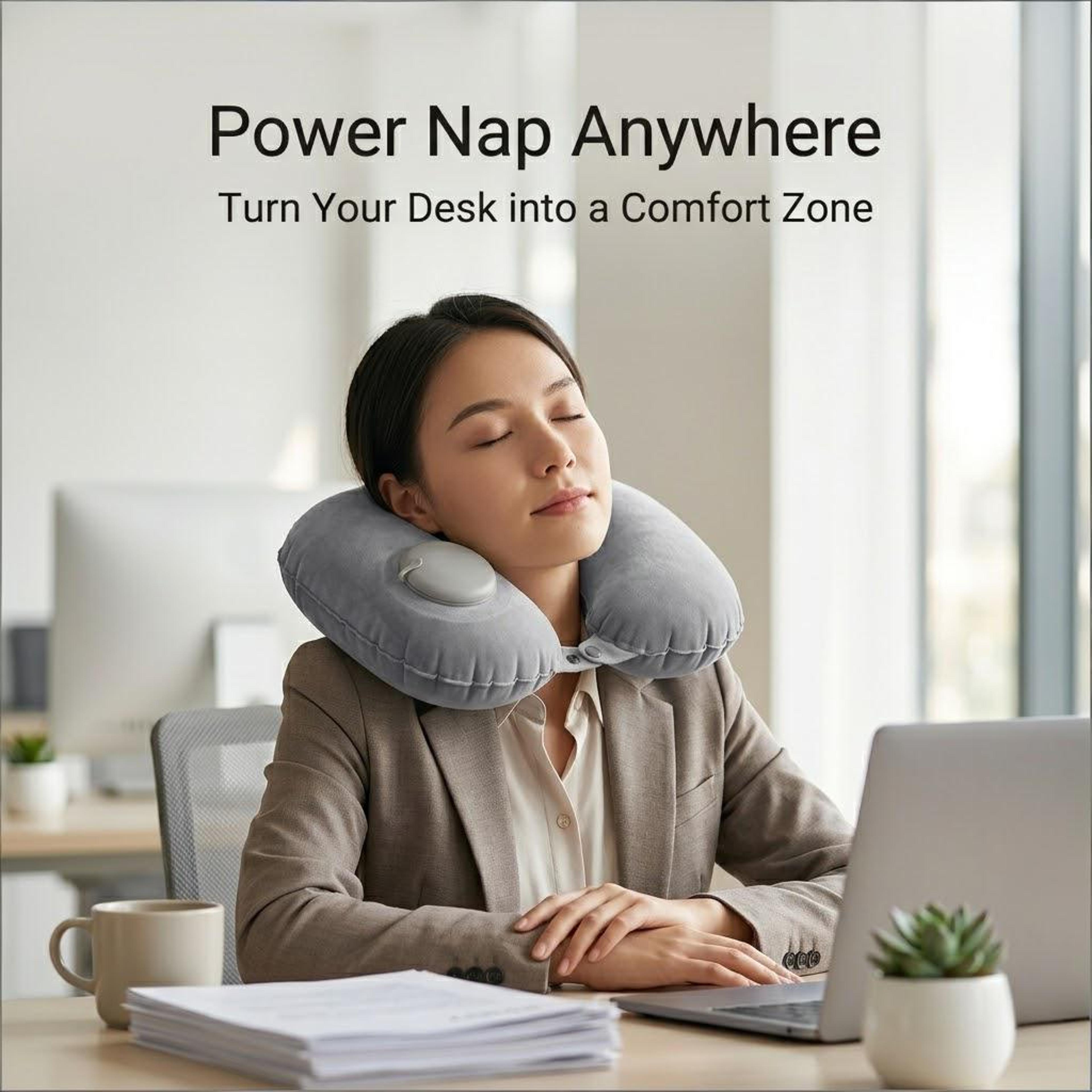 Portable Self Inflating Neck Pillow For Travel Soft U Shaped Airplane Neck Cushion 8