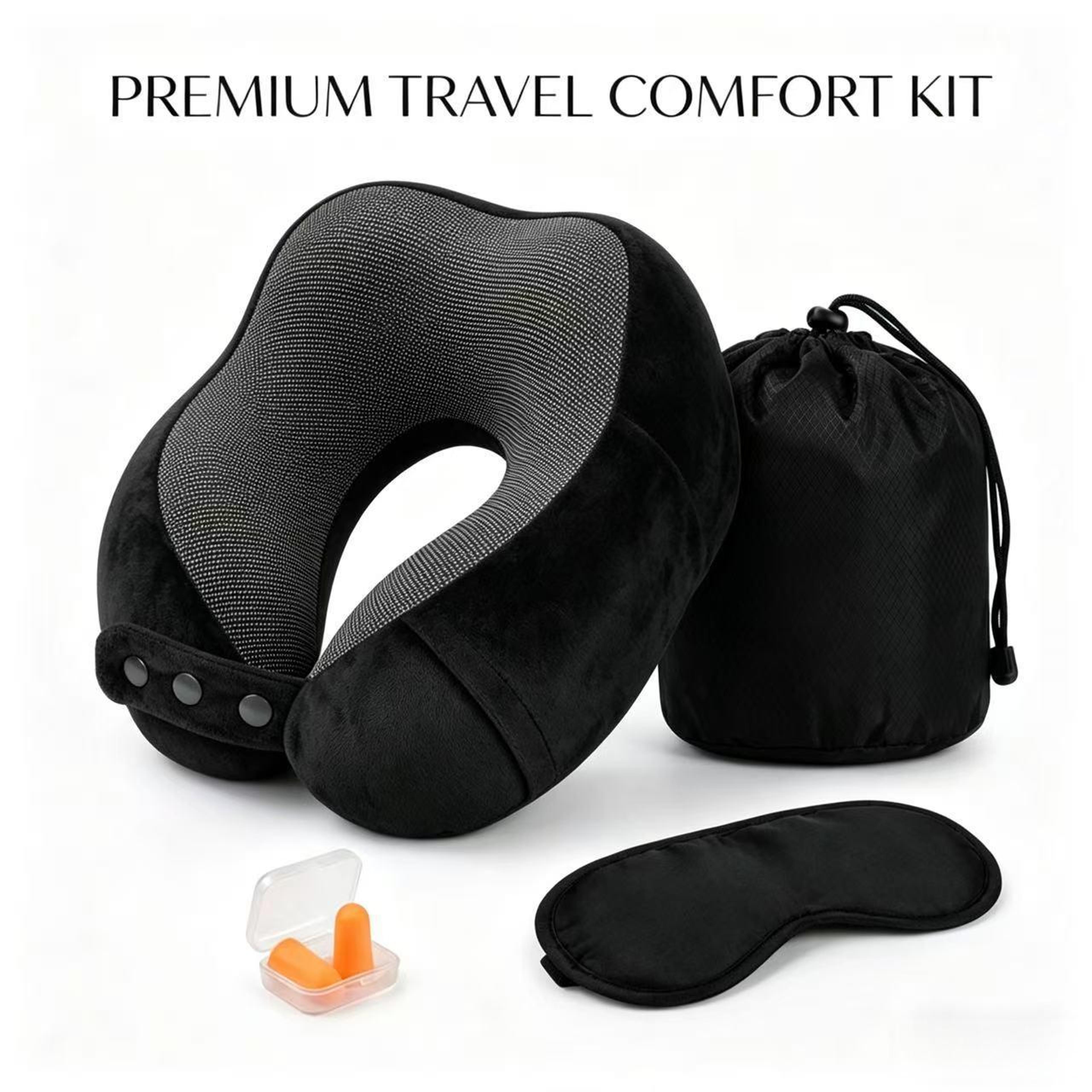 Memory Foam Neck Pillow Travel Pillow Set With Eye Mask And Earplugs 2