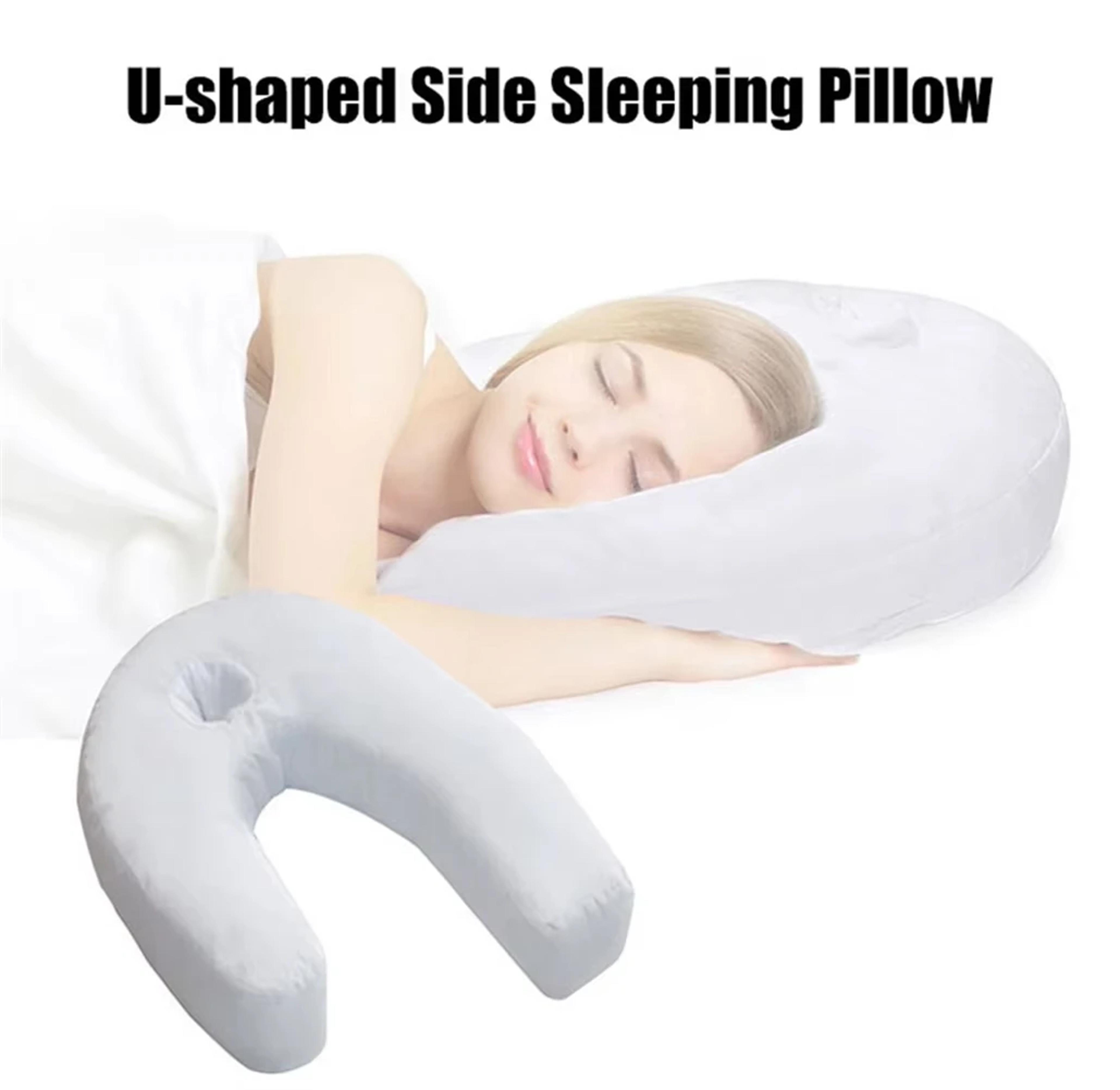 UShaped Side Sleeper Pillow With Ear Hole Memory Foam Neck And Shoulder Support 1