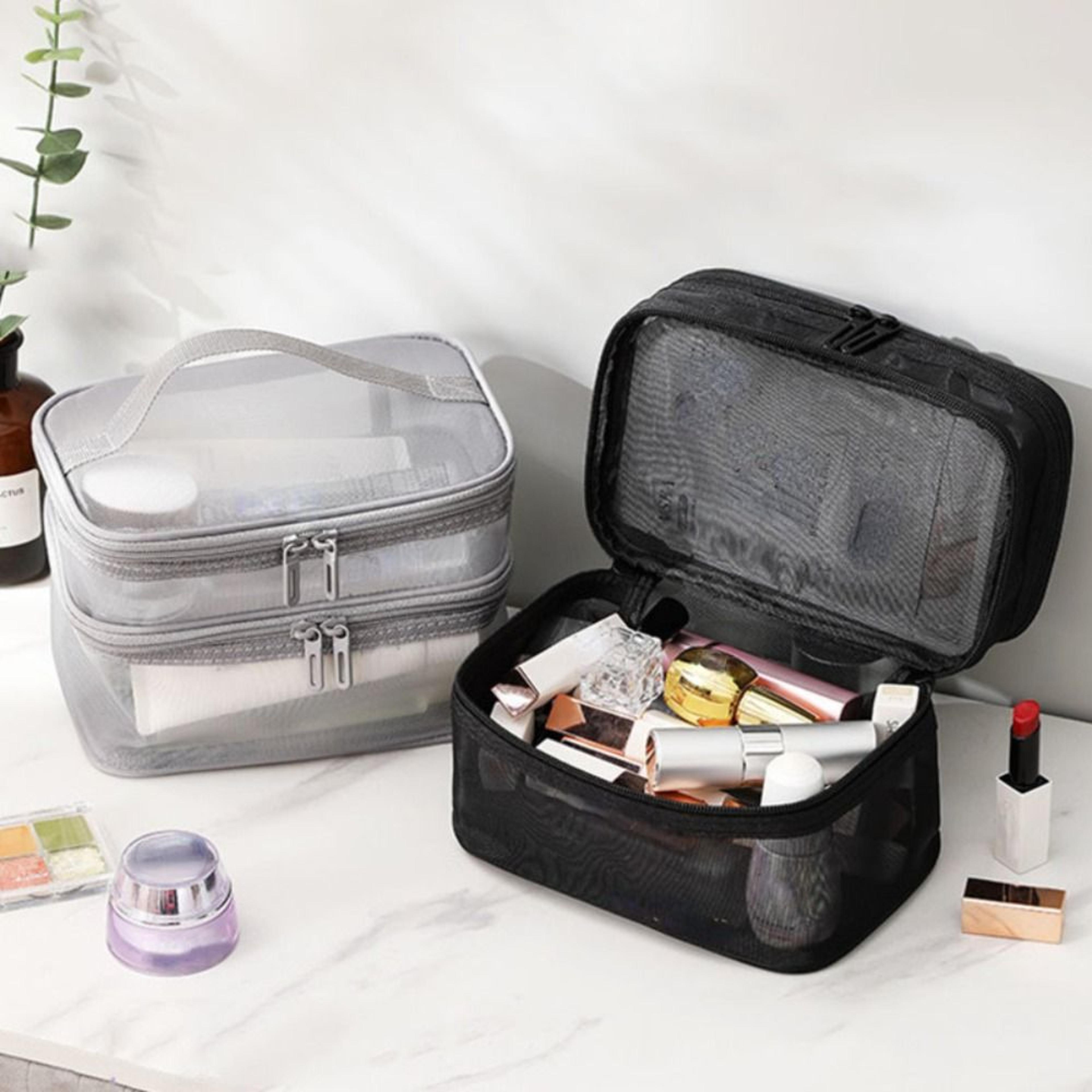 Double Layer Travel Makeup Bag Large Capacity Mesh Cosmetic Organizer 7