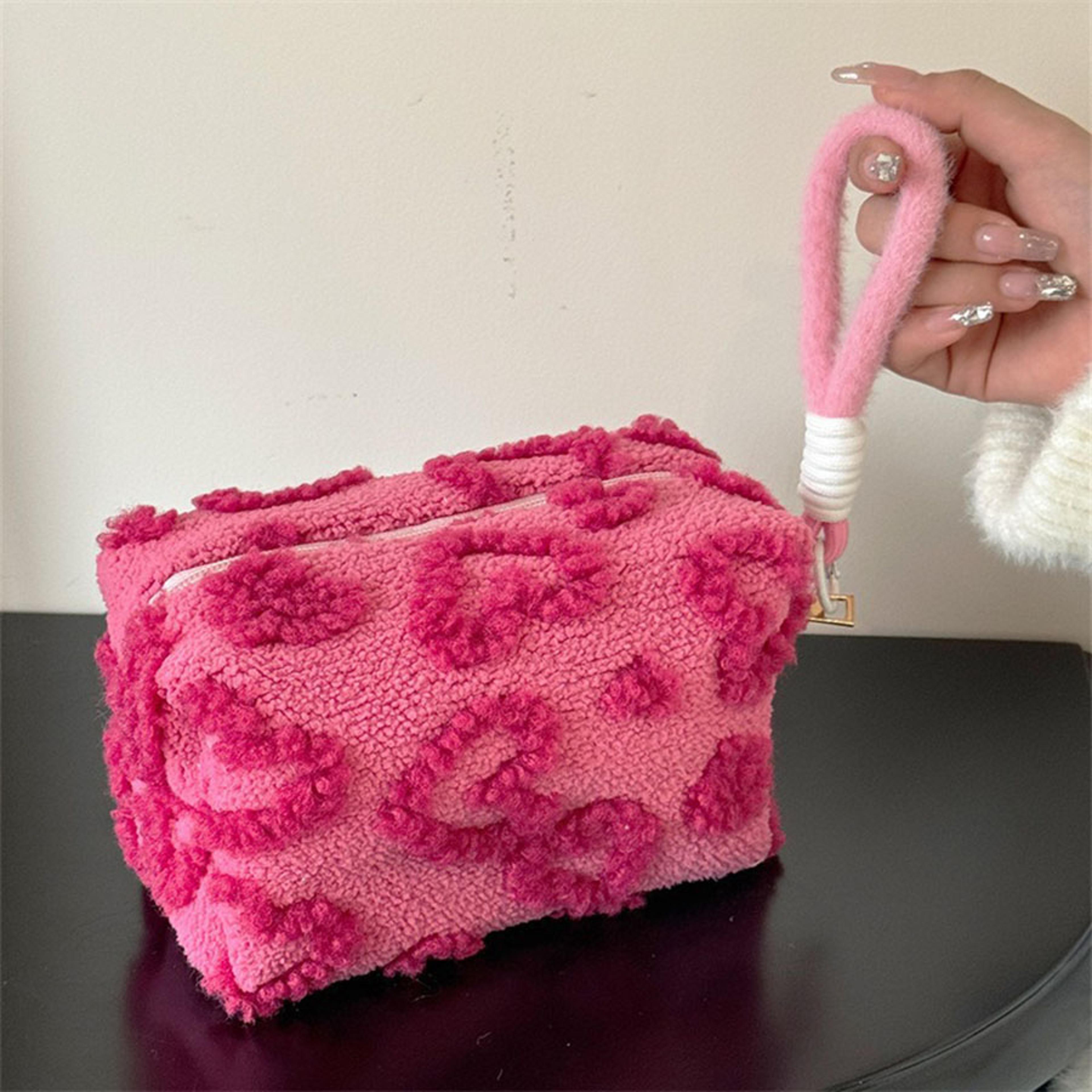 Soft Plush Makeup Bag With Handle Cute Travel Cosmetic Organizer Pouch 2
