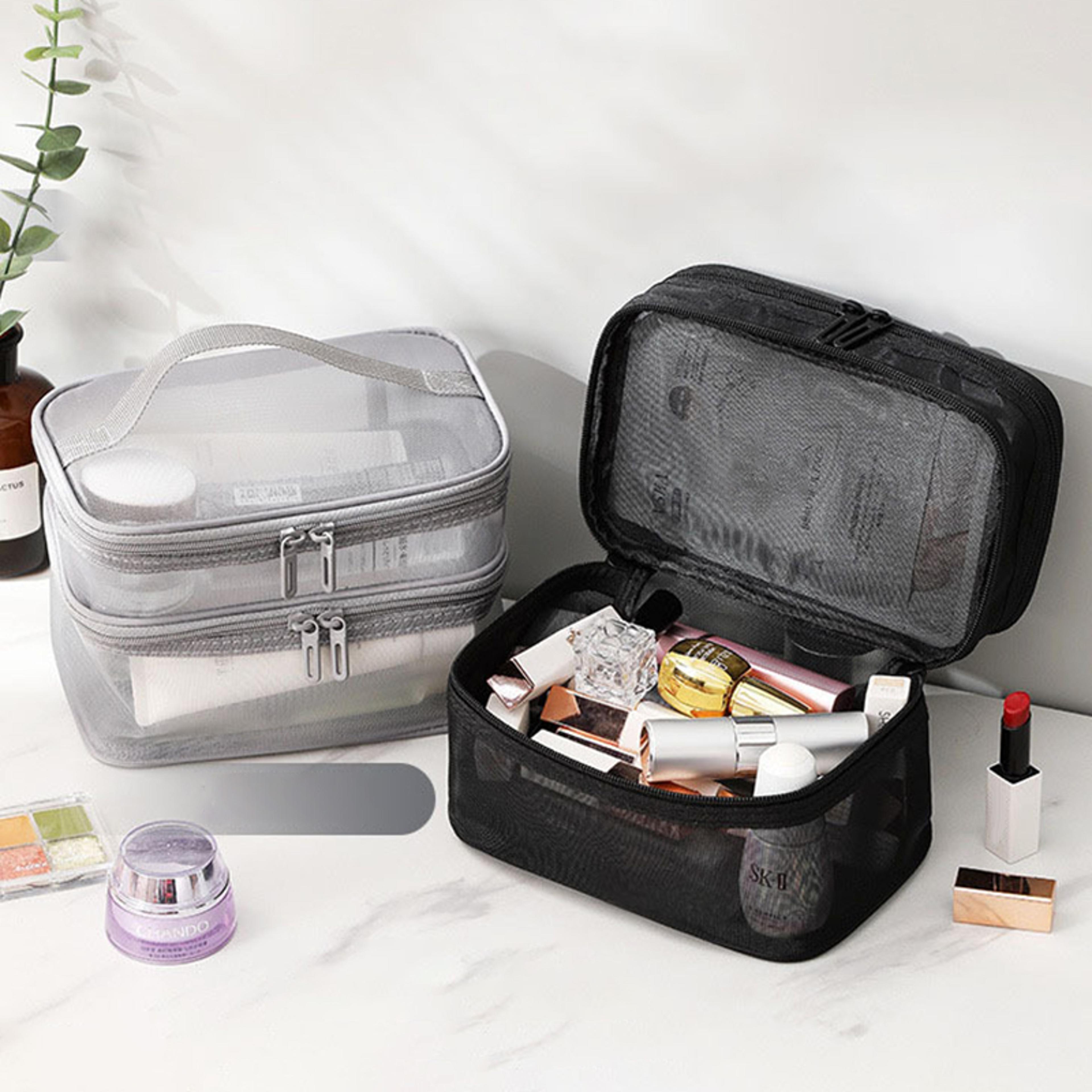 Double Layer Mesh Makeup Bag Travel Cosmetic Organizer Pouch 4