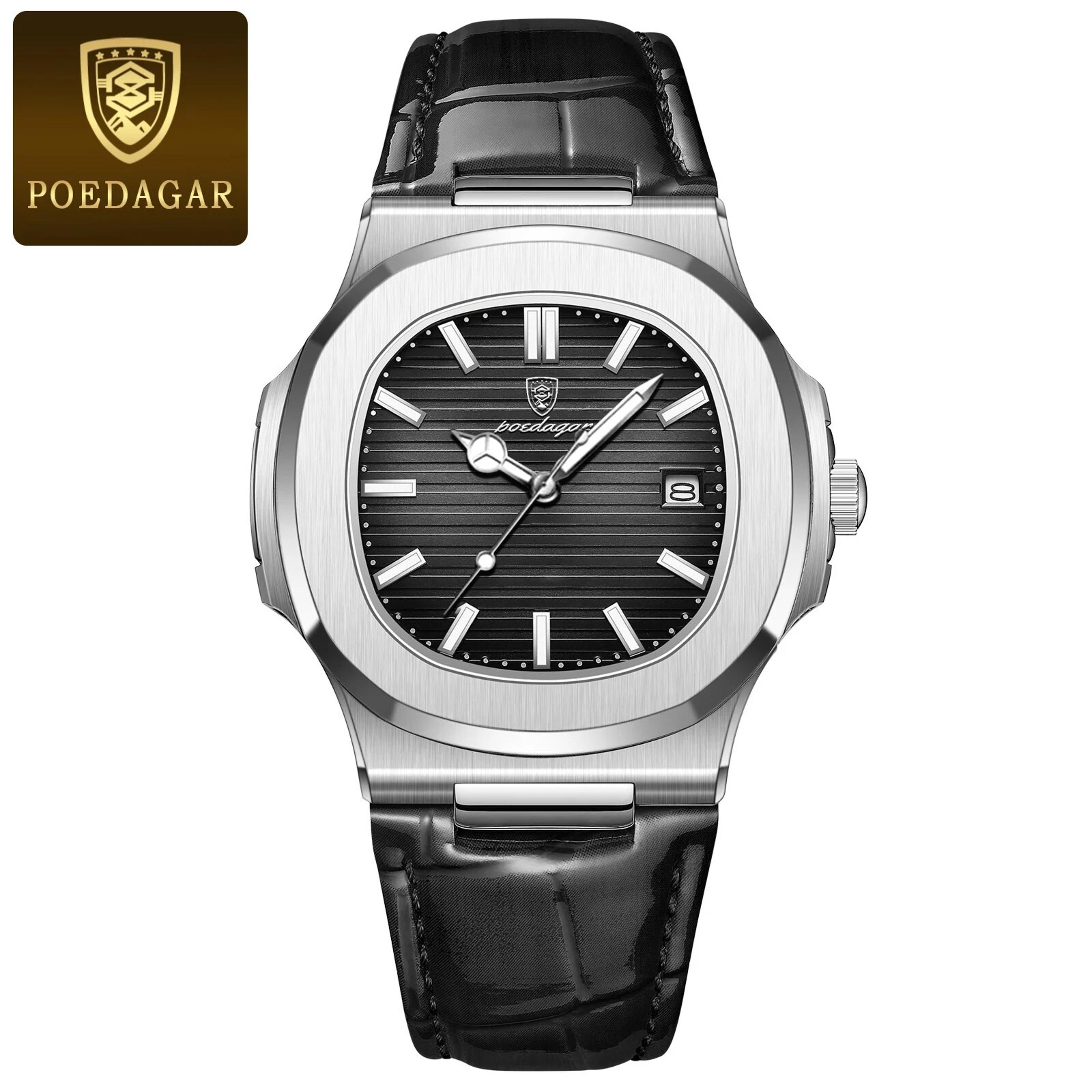 Men Square Leather Quartz Watch With Luminous Date Display 3