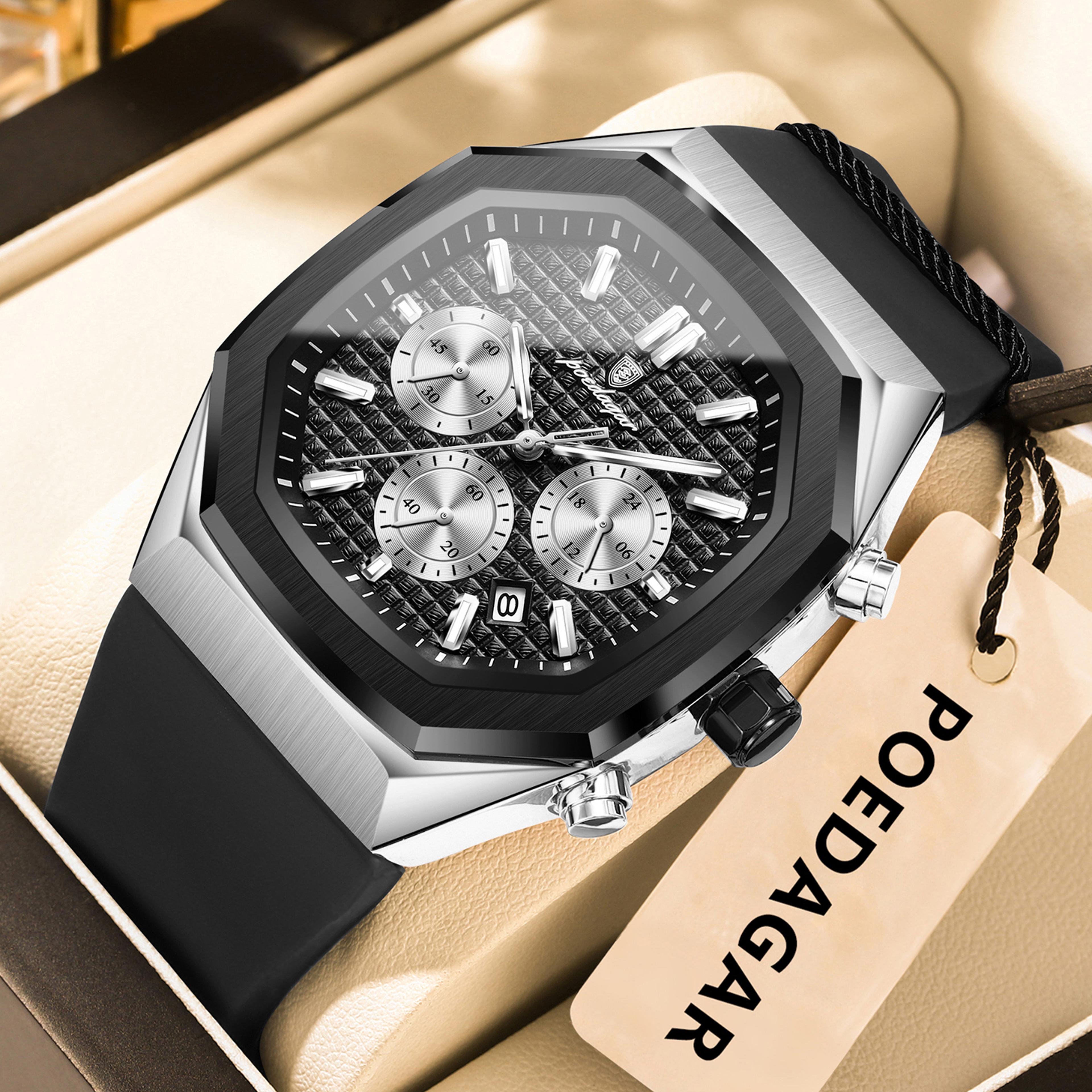 Chronograph Quartz Watch With Date Display And Silicone Strap 1