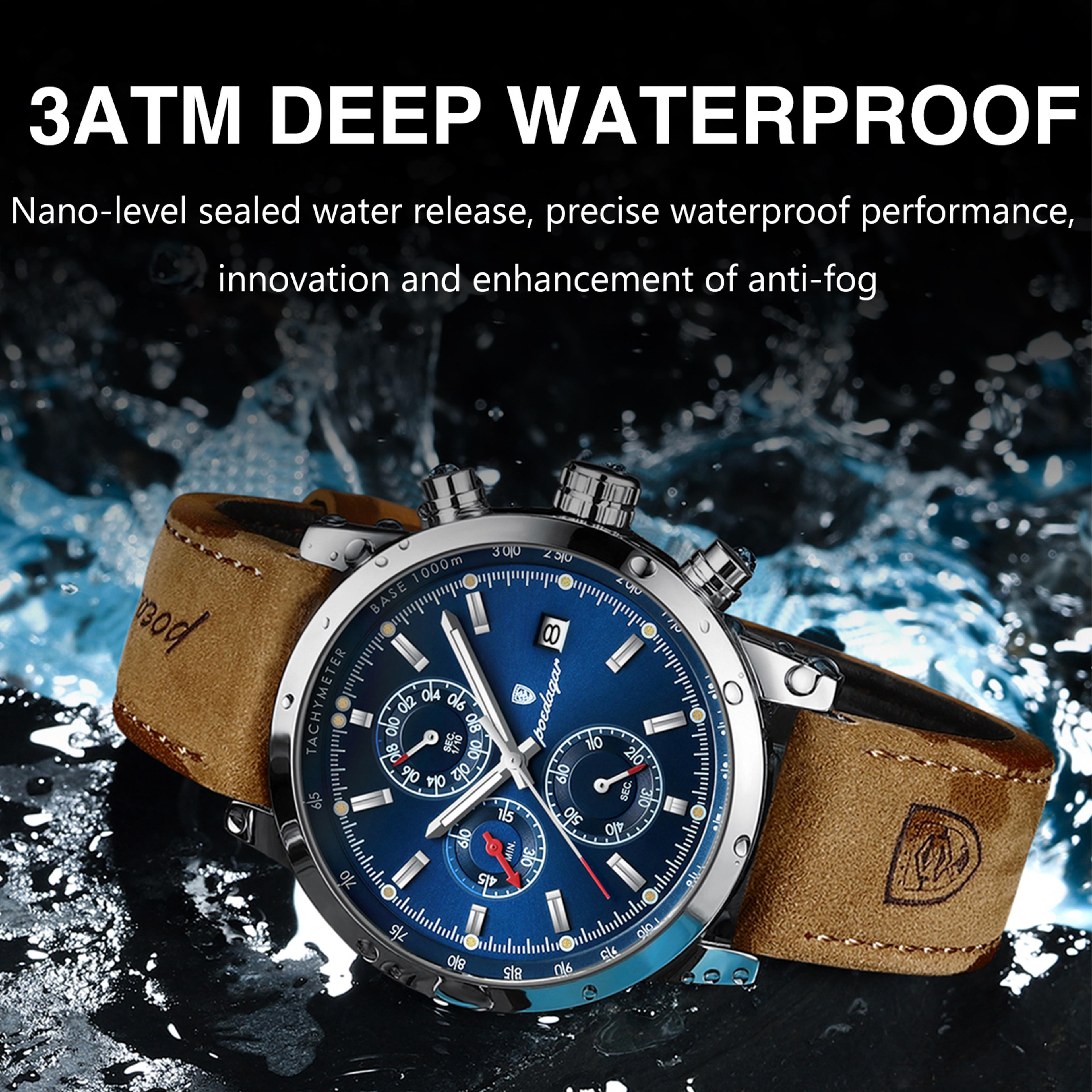 Mens Chronograph Watch With Leather Strap Luminous Date Display 6