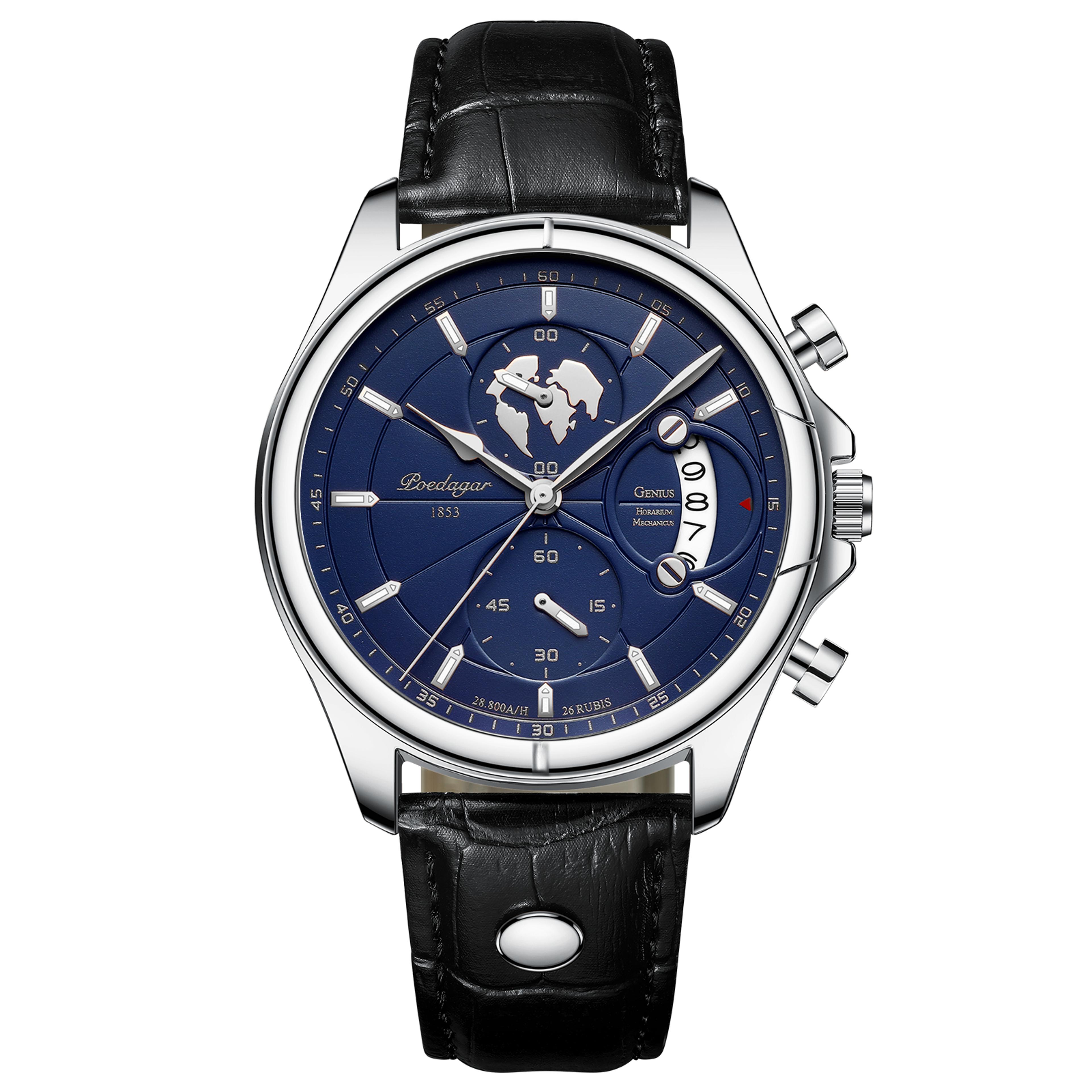Mens Chronograph Watch Waterproof Quartz Leather Strap Date Display 1