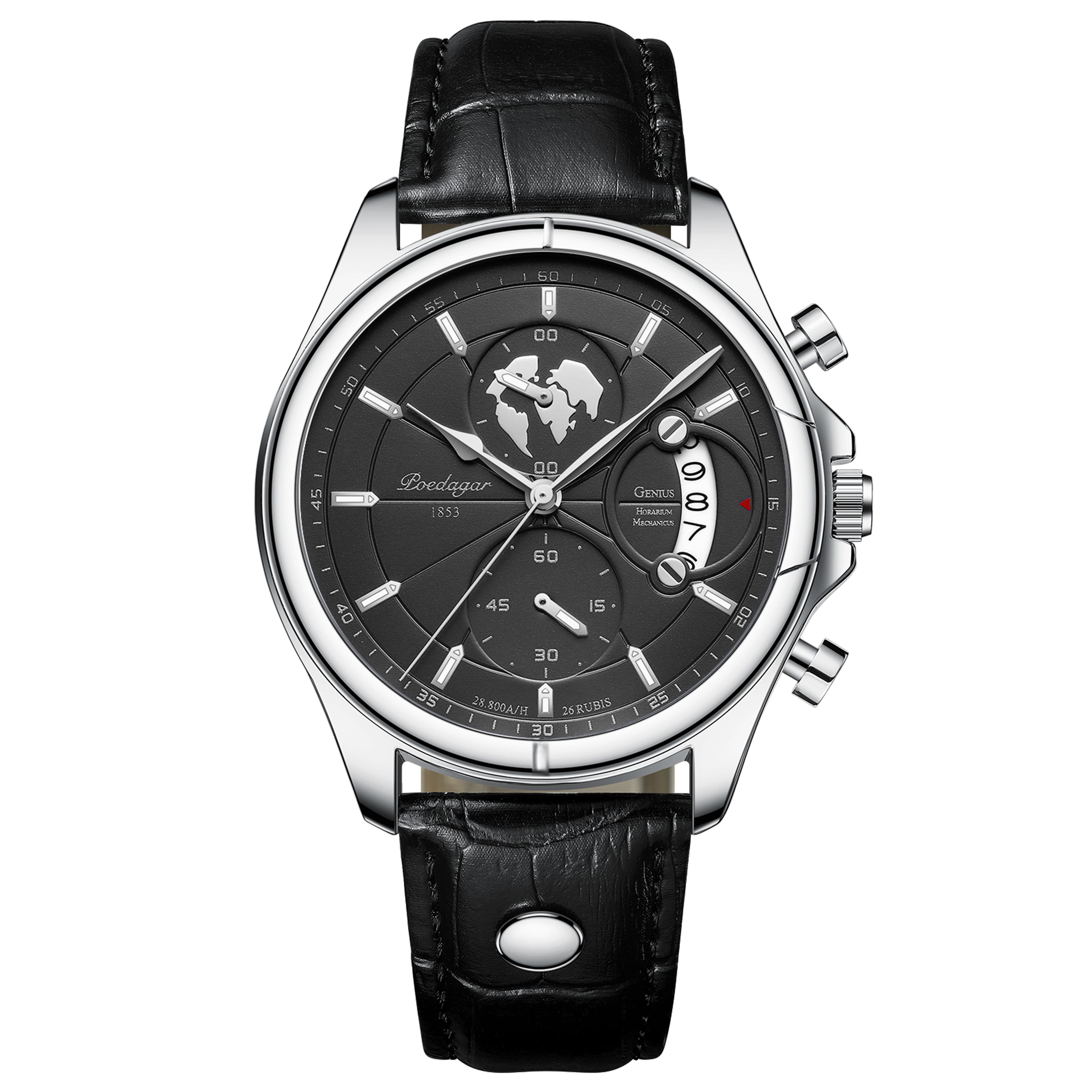 Mens Chronograph Watch Waterproof Quartz Leather Strap Date Display 2