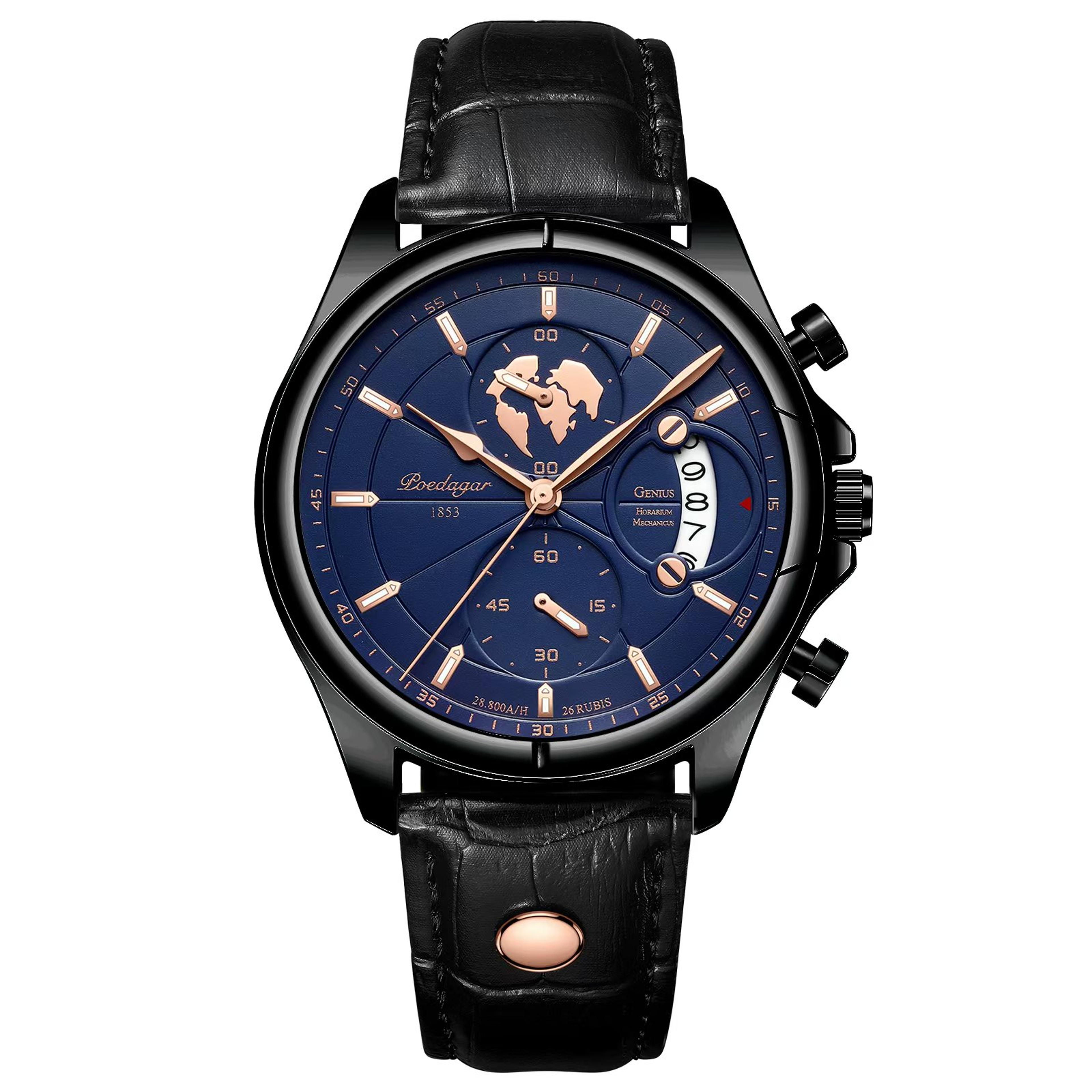 Mens Chronograph Watch Waterproof Quartz Leather Strap Date Display 6