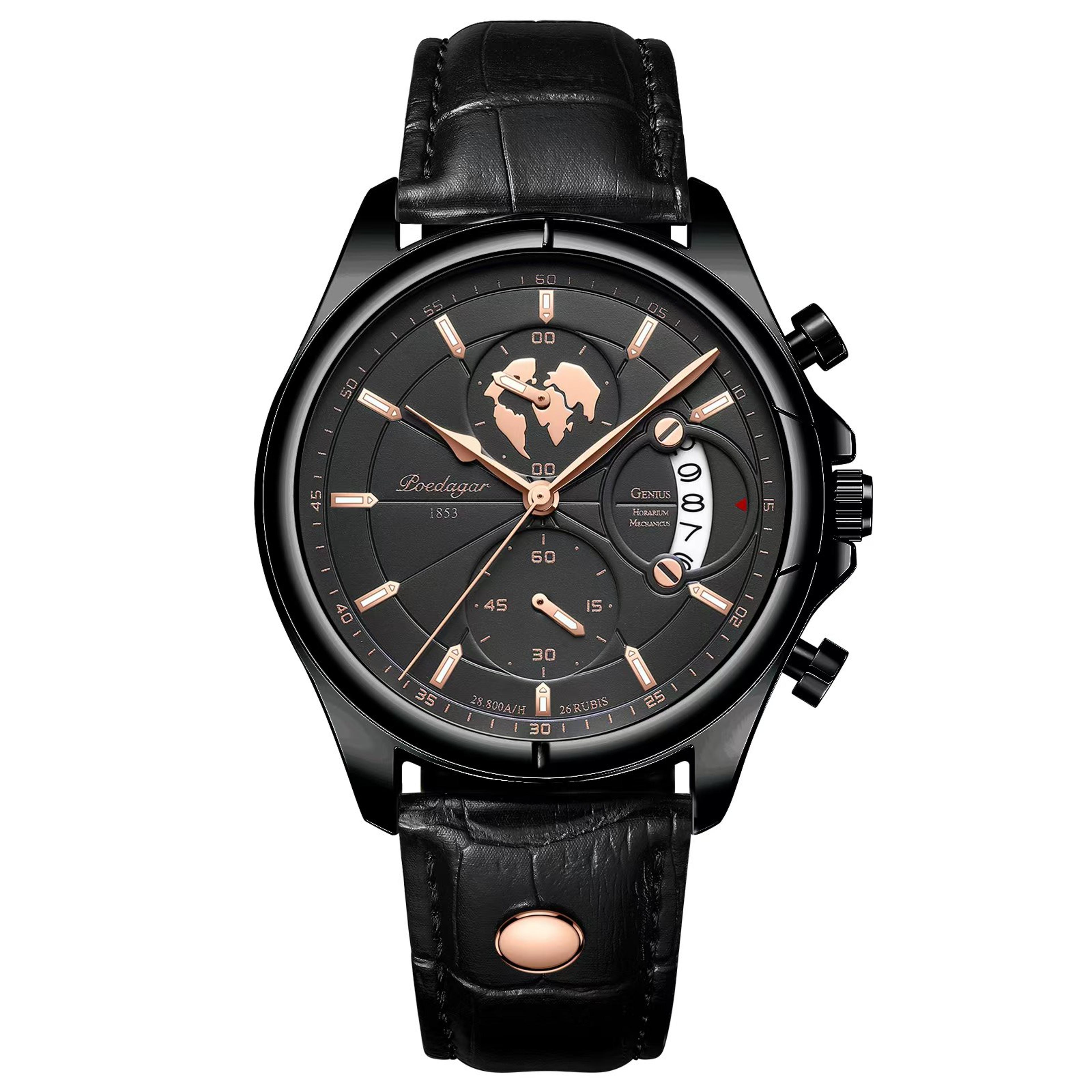 Mens Chronograph Watch Waterproof Quartz Leather Strap Date Display 7