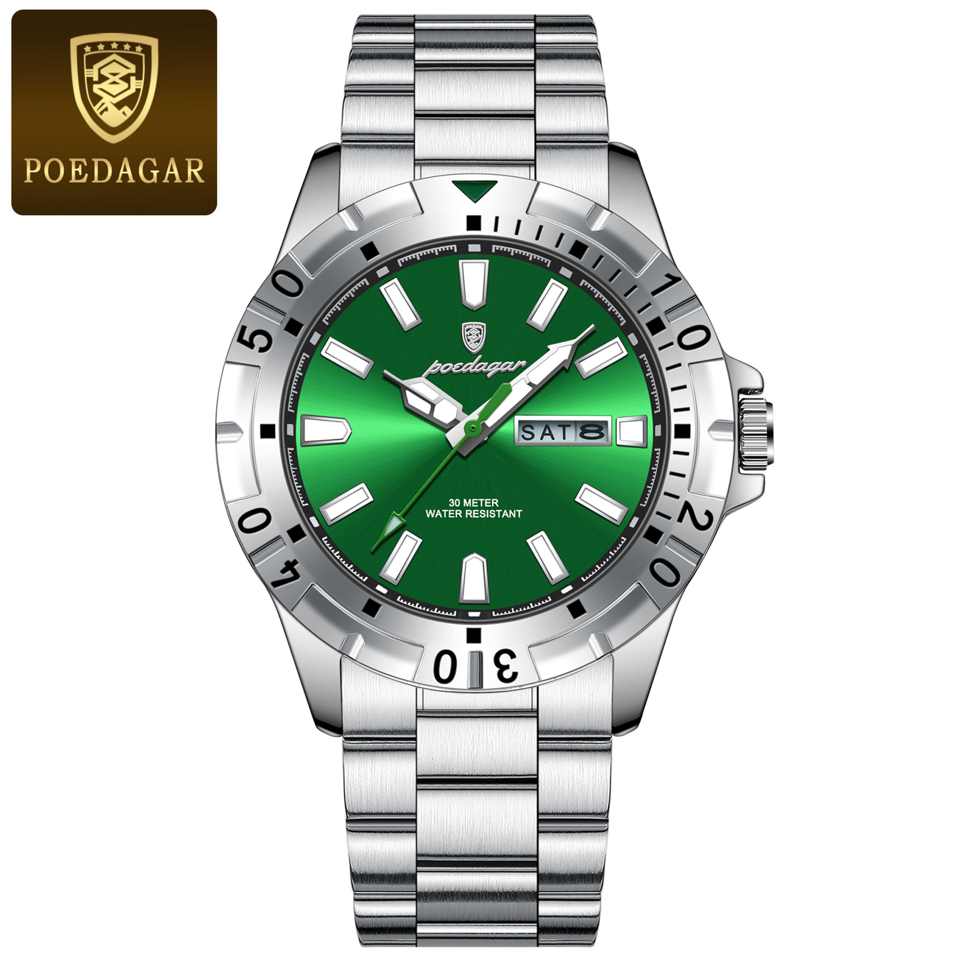 Luxury Men Quartz Watch With Luminous Dial Date Week Display And Stainless Steel Band 5
