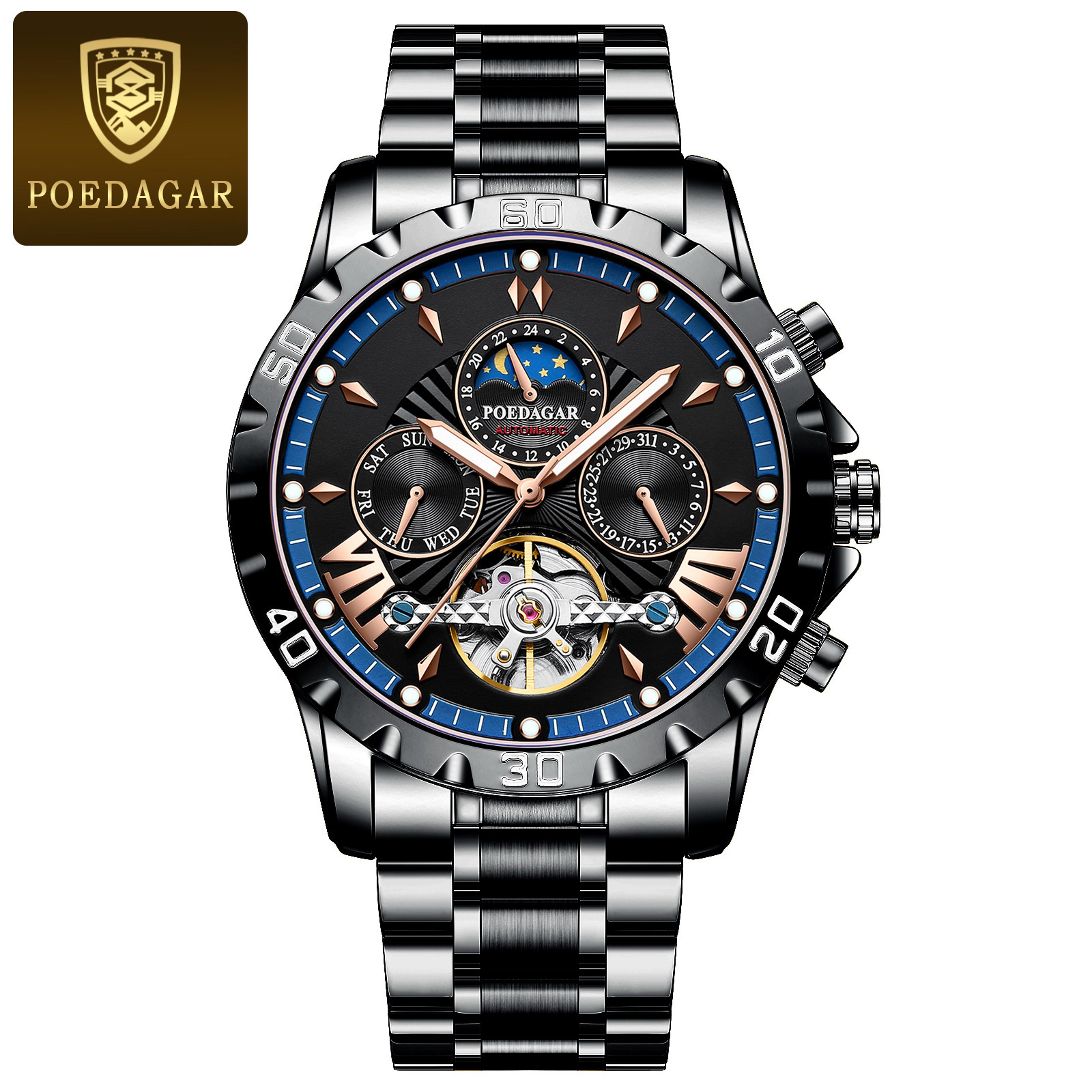 Luxury Tourbillon Automatic Mechanical Watch For Men With Luminous Leather Strap 2