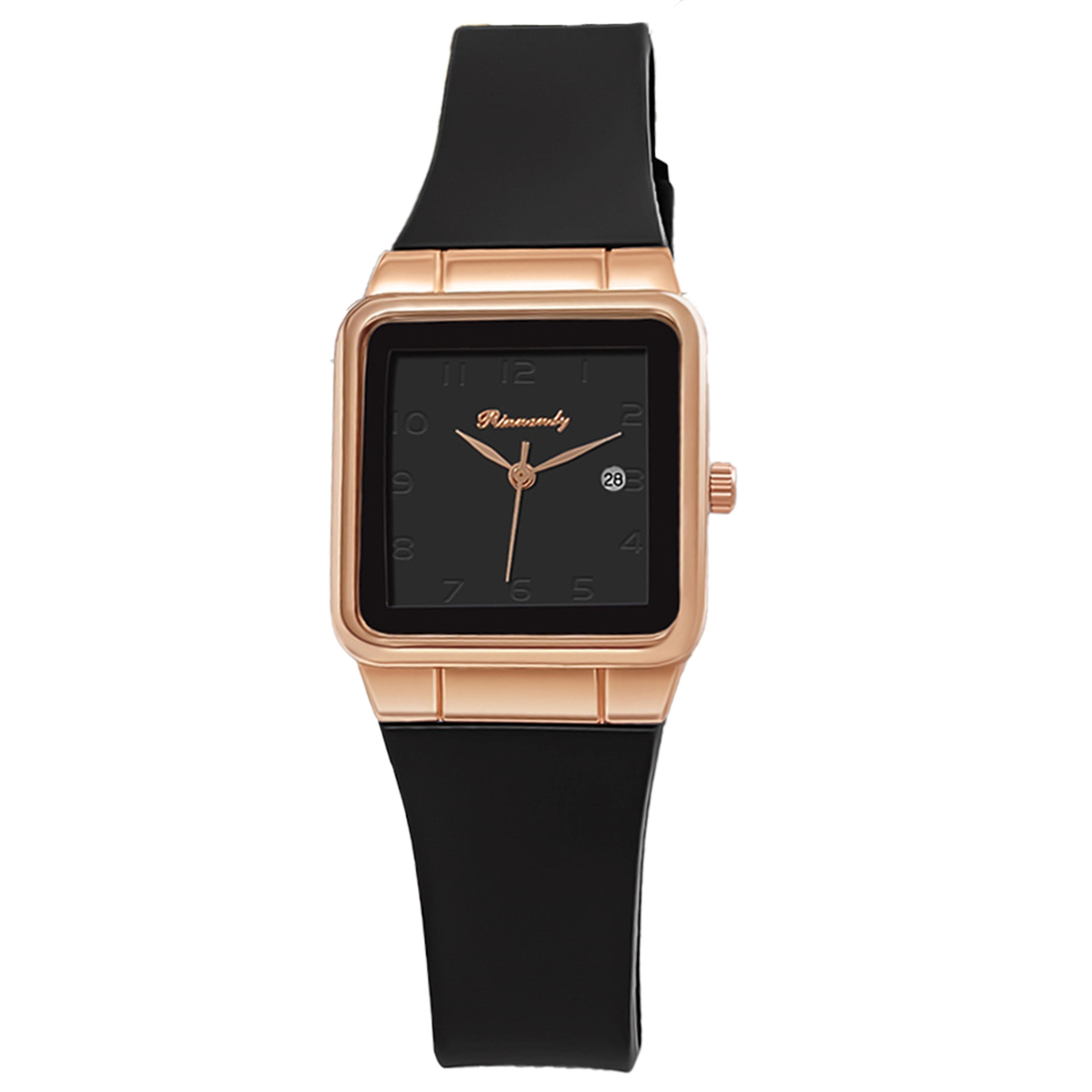 Simple Rectangle Ladies Quartz Watch With Silicone Strap Calendar Design 1