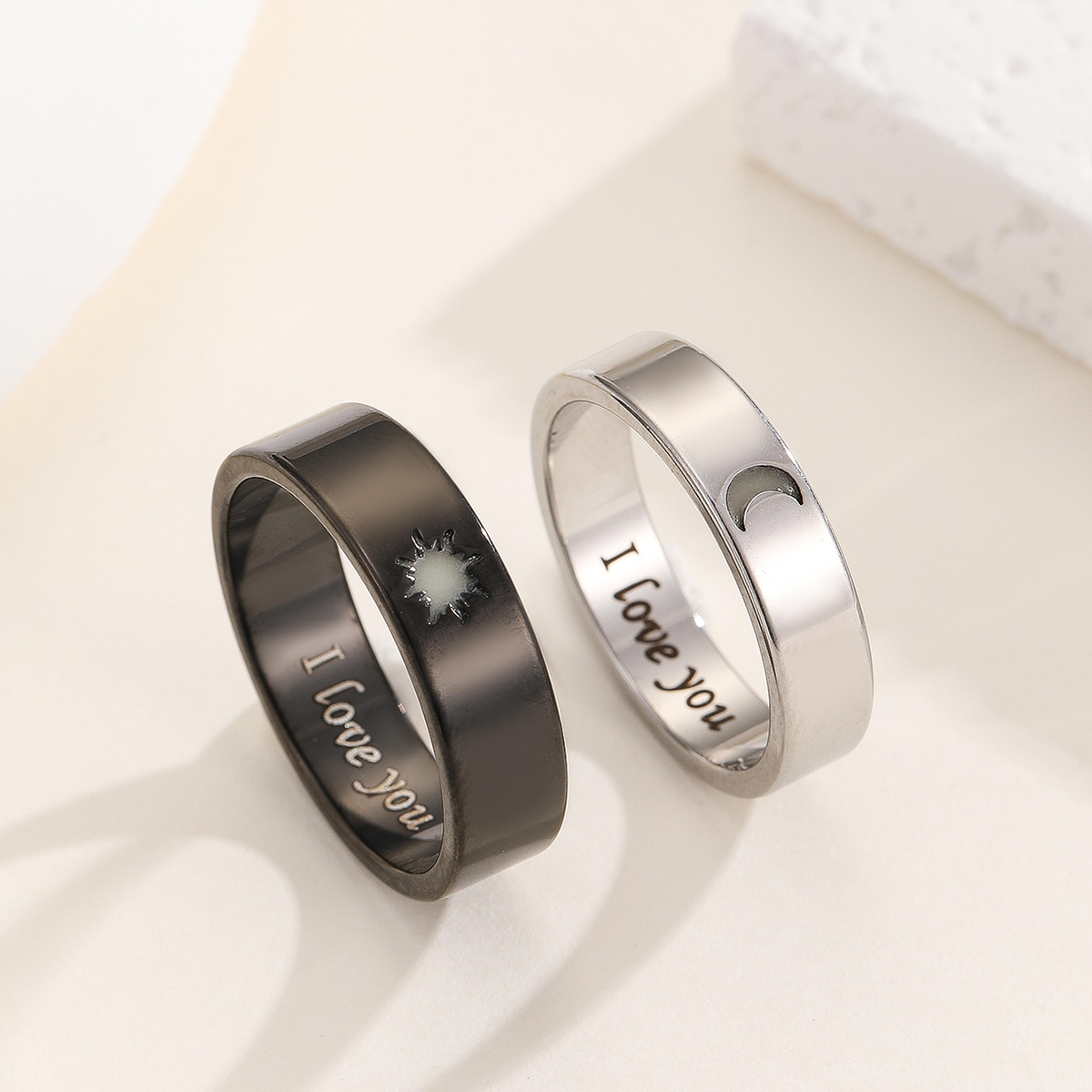 luminescent couple rings set romantic glow in the dark love commitment rings