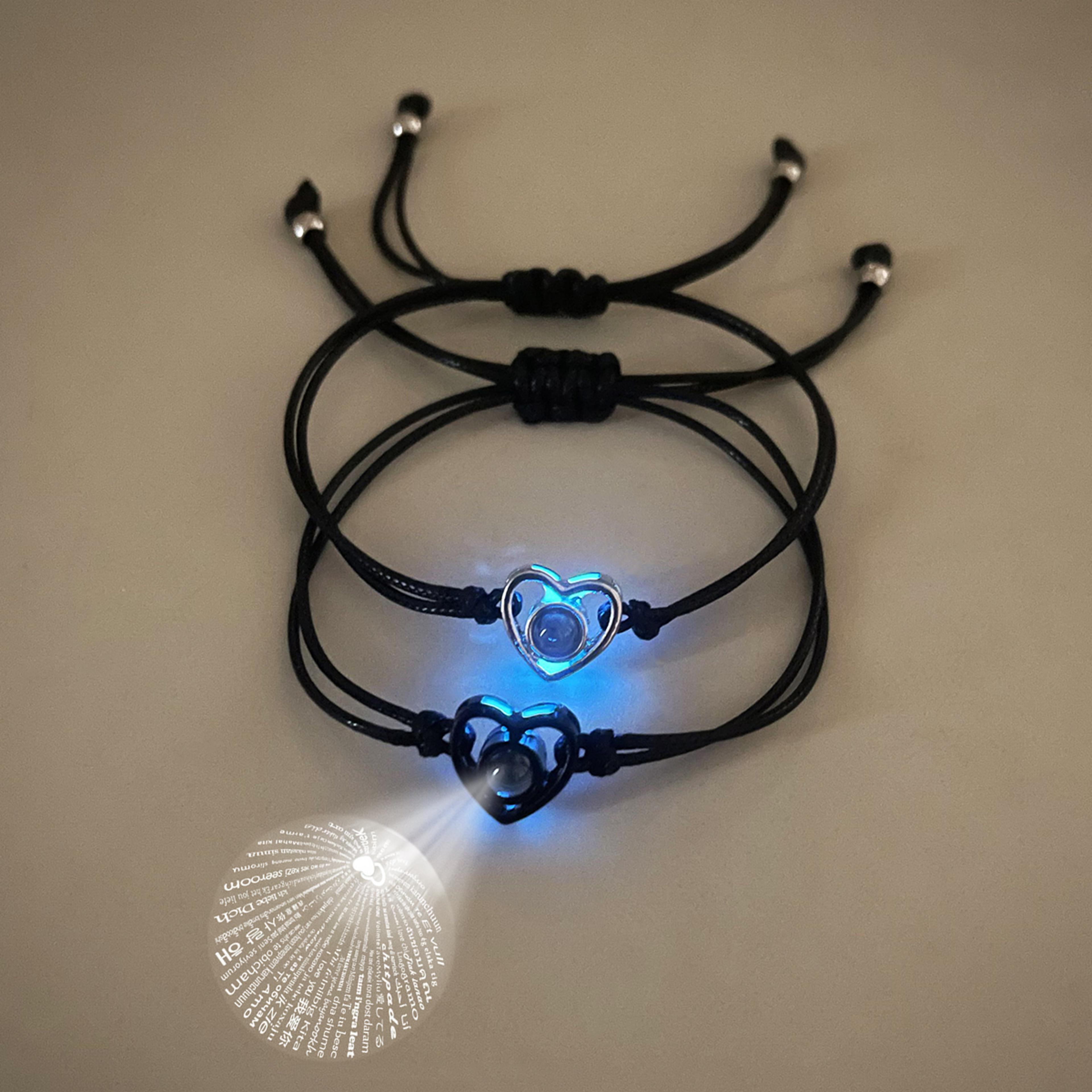 luminous heart projection couple bracelet set 100 languages love gift