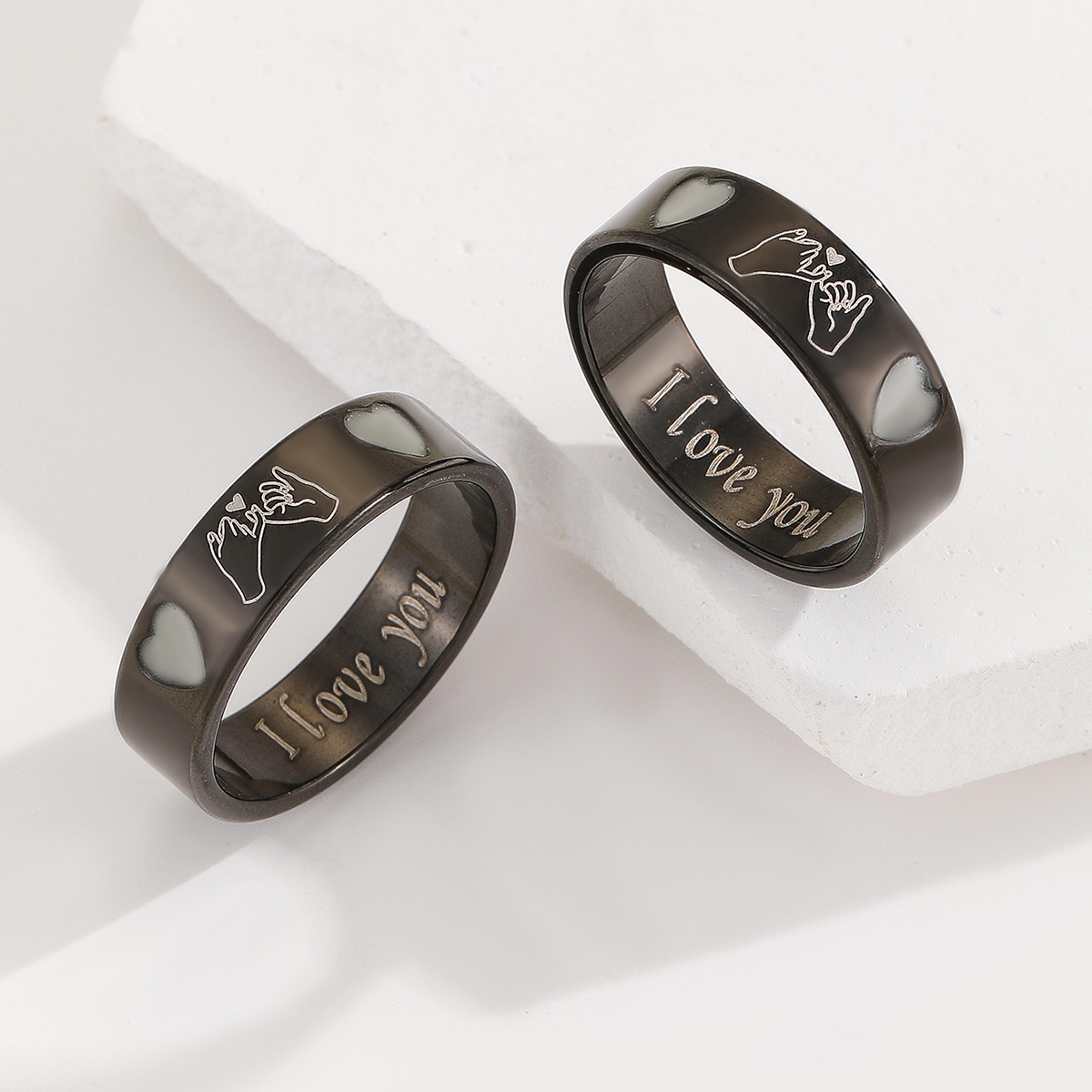 Luminous Love Hook Couple Ring Set Romantic Promise Rings For Couples 2