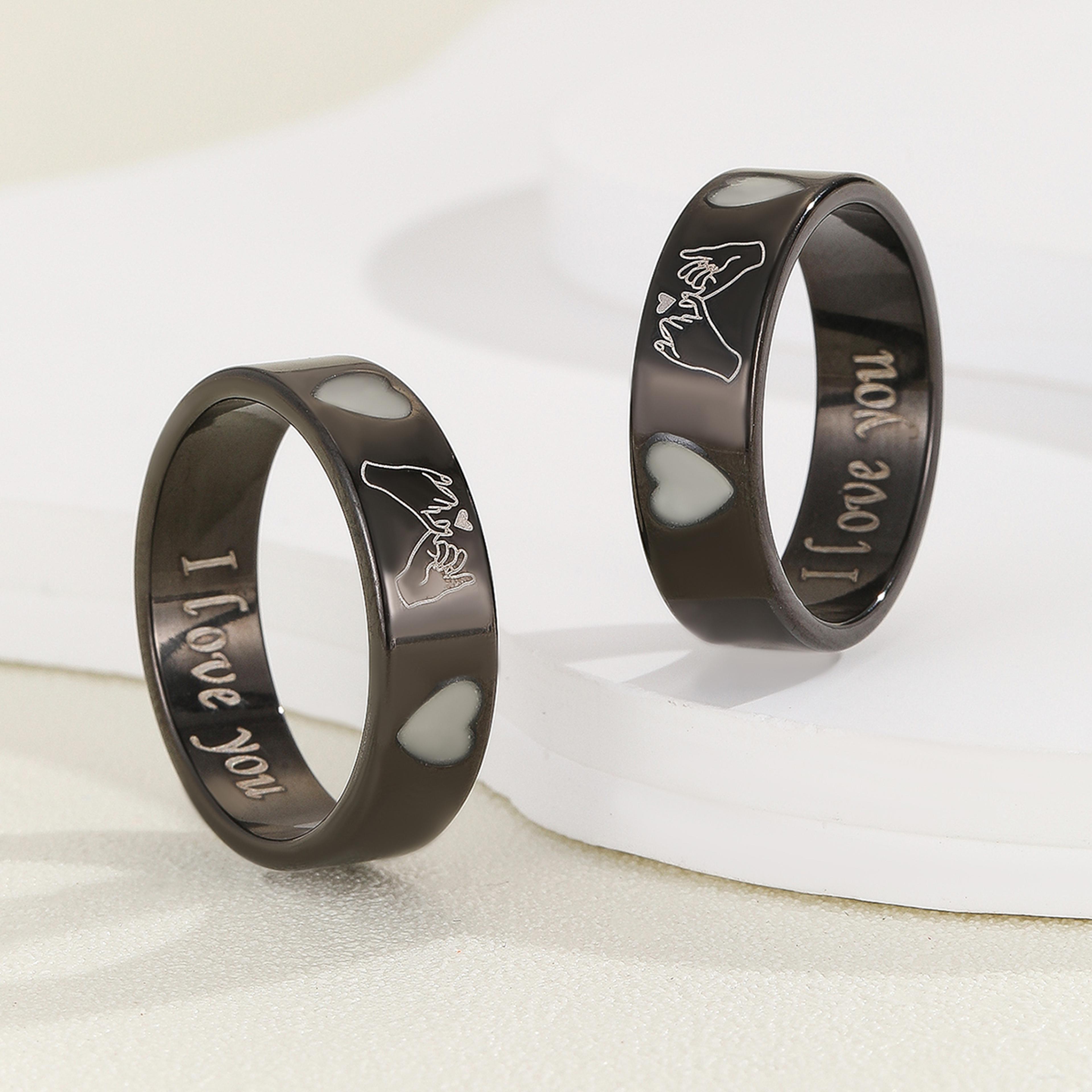 Luminous Love Hook Couple Ring Set Romantic Promise Rings For Couples 4