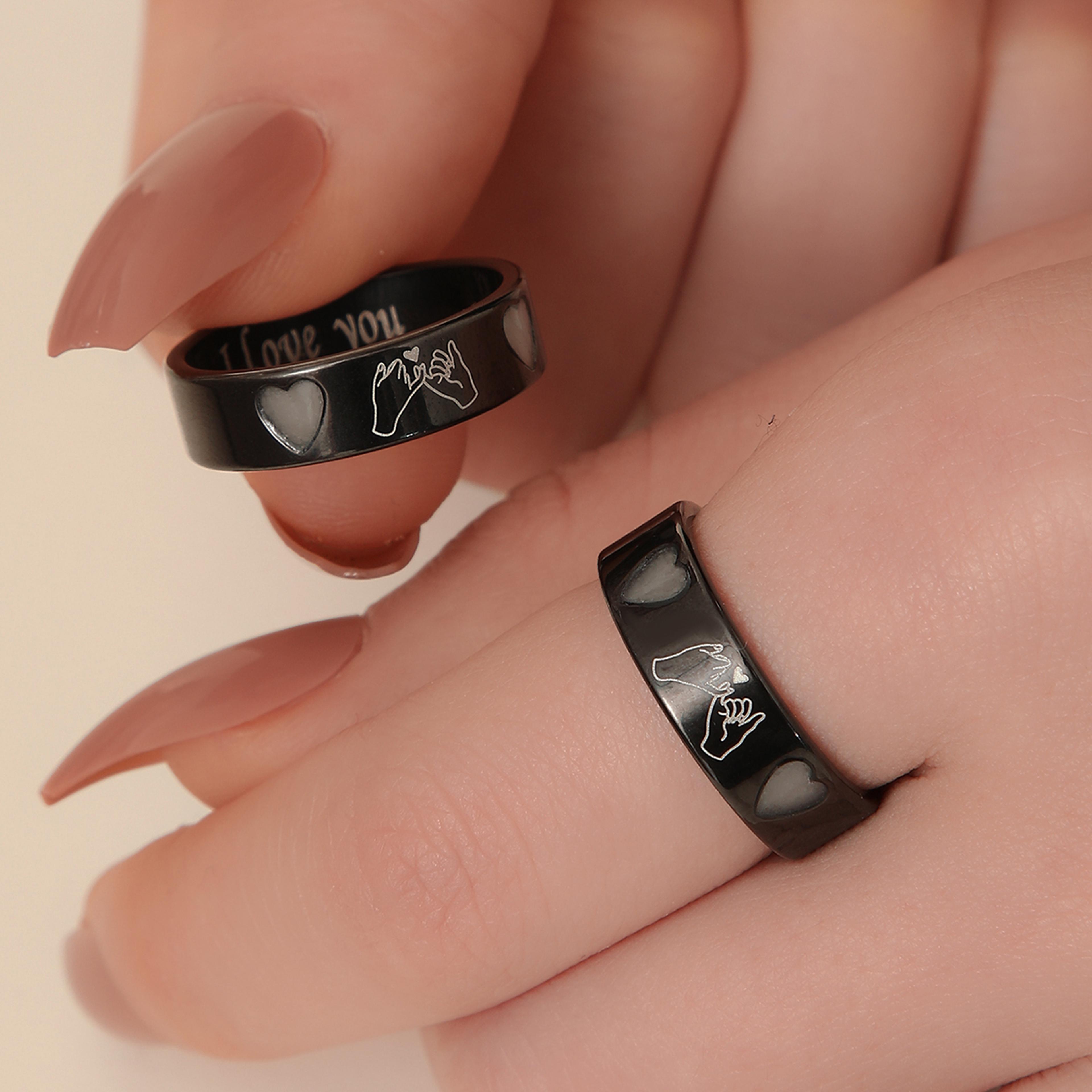 Luminous Love Hook Couple Ring Set Romantic Promise Rings For Couples 5