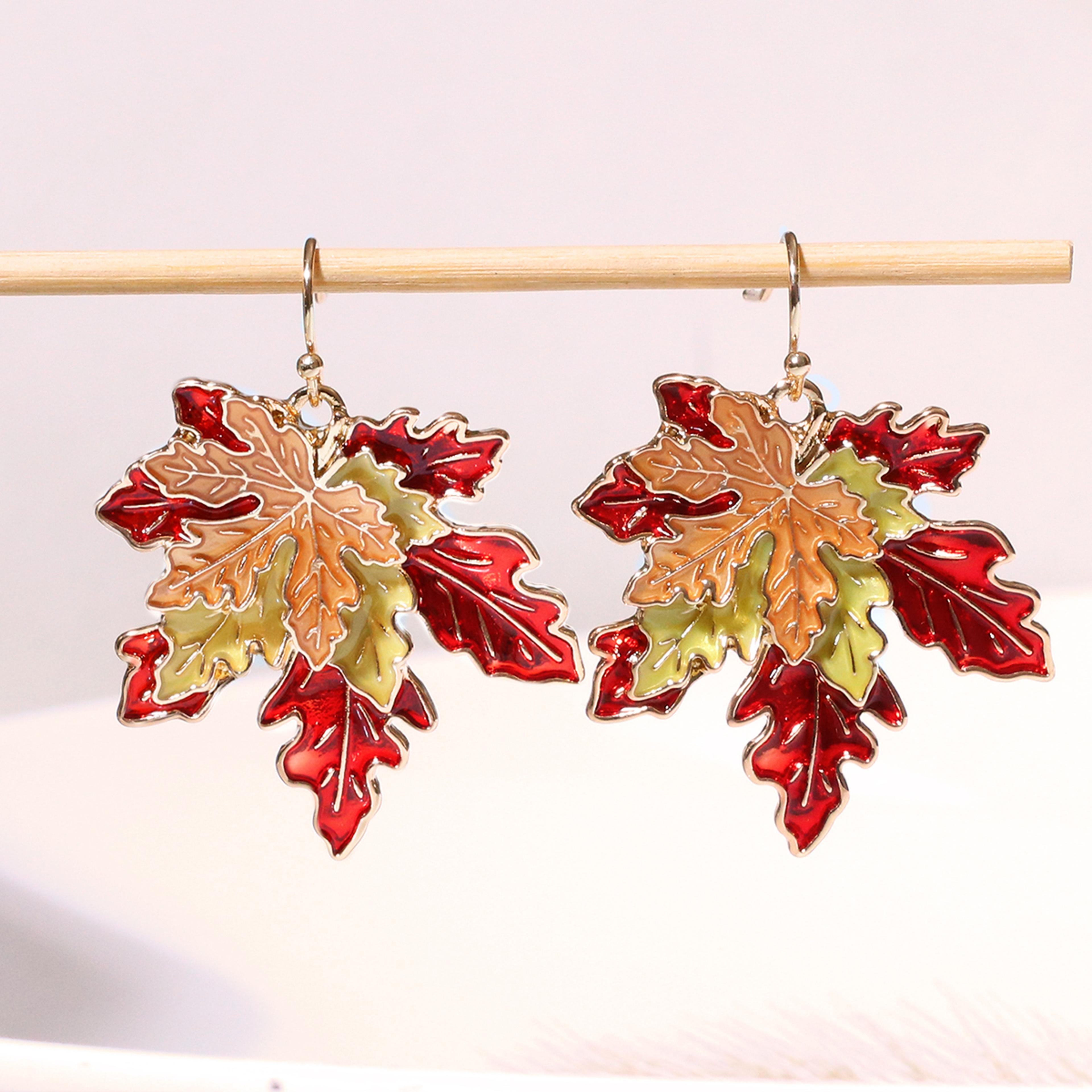 Maple Leaf Earrings For Women Elegant Painted Leaf Dangle Jewelry 0