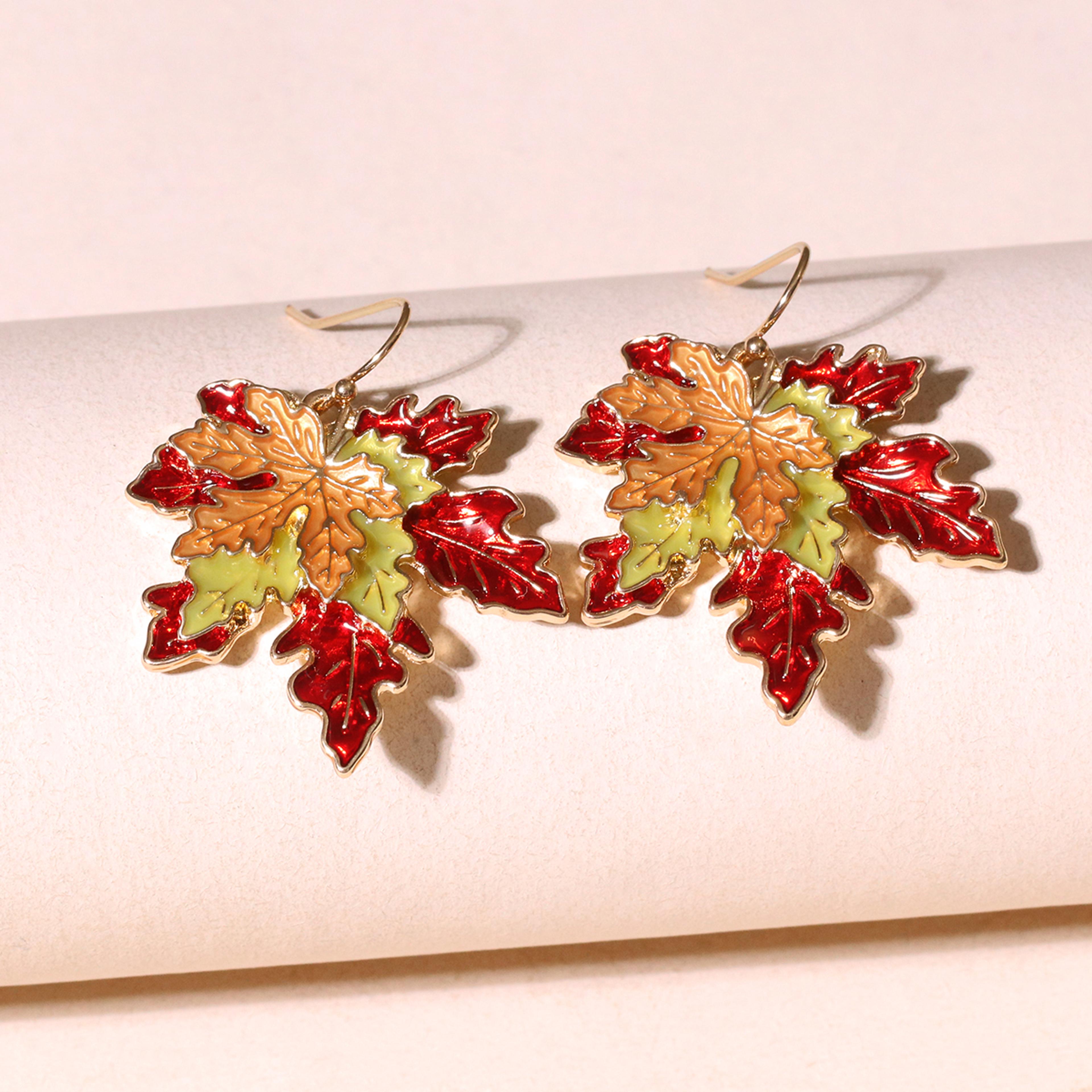 Maple Leaf Earrings For Women Elegant Painted Leaf Dangle Jewelry 1