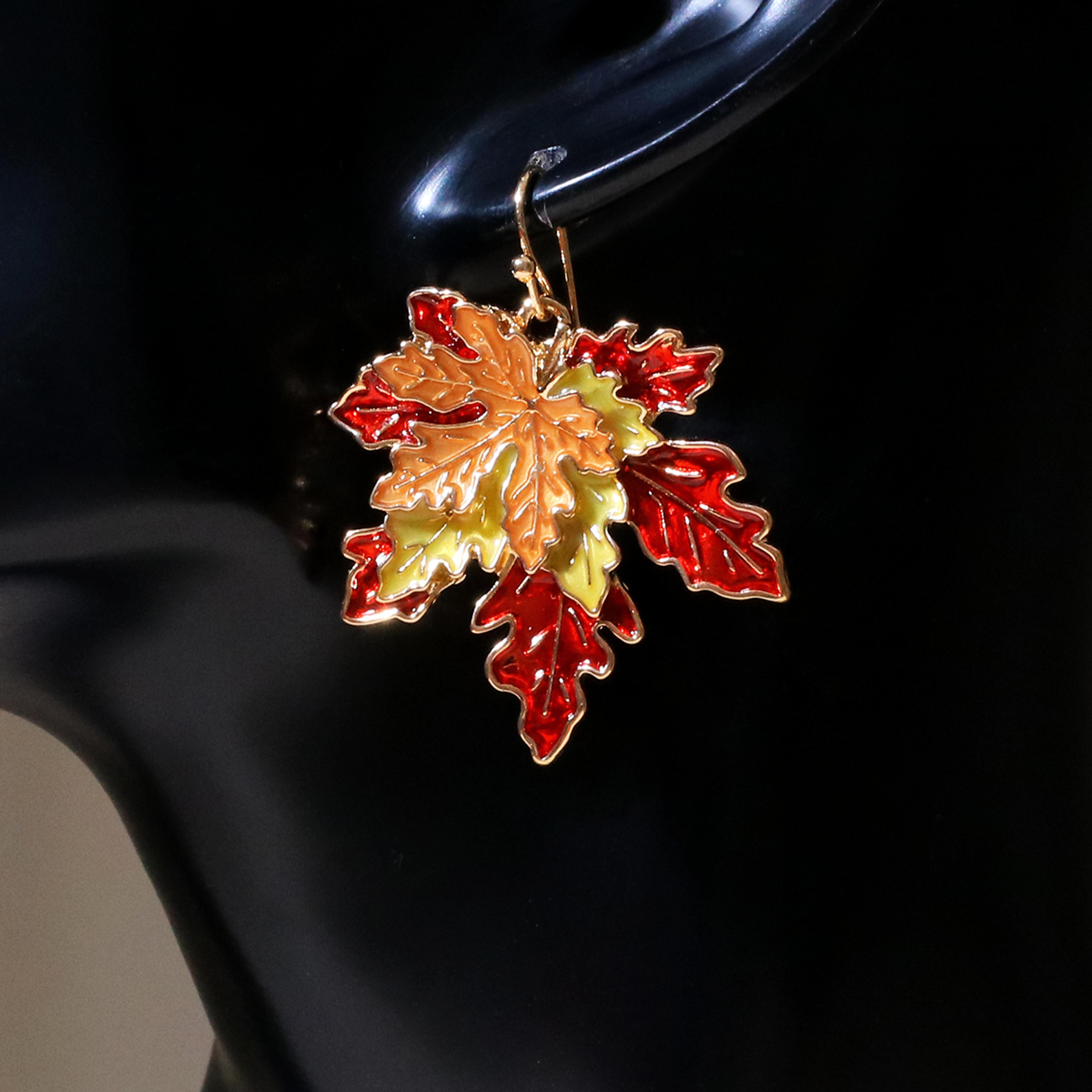 Maple Leaf Earrings For Women Elegant Painted Leaf Dangle Jewelry 5