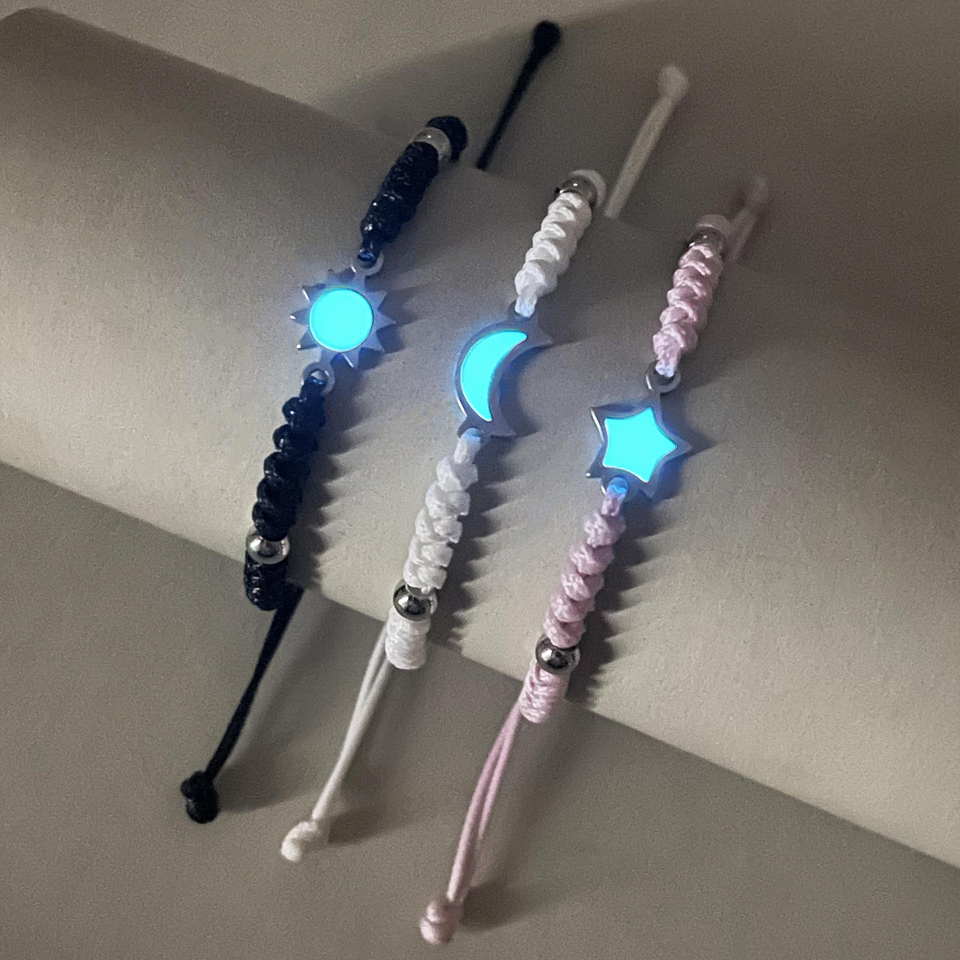 luminous sun moon stars stainless steel rope bracelet set for men and women