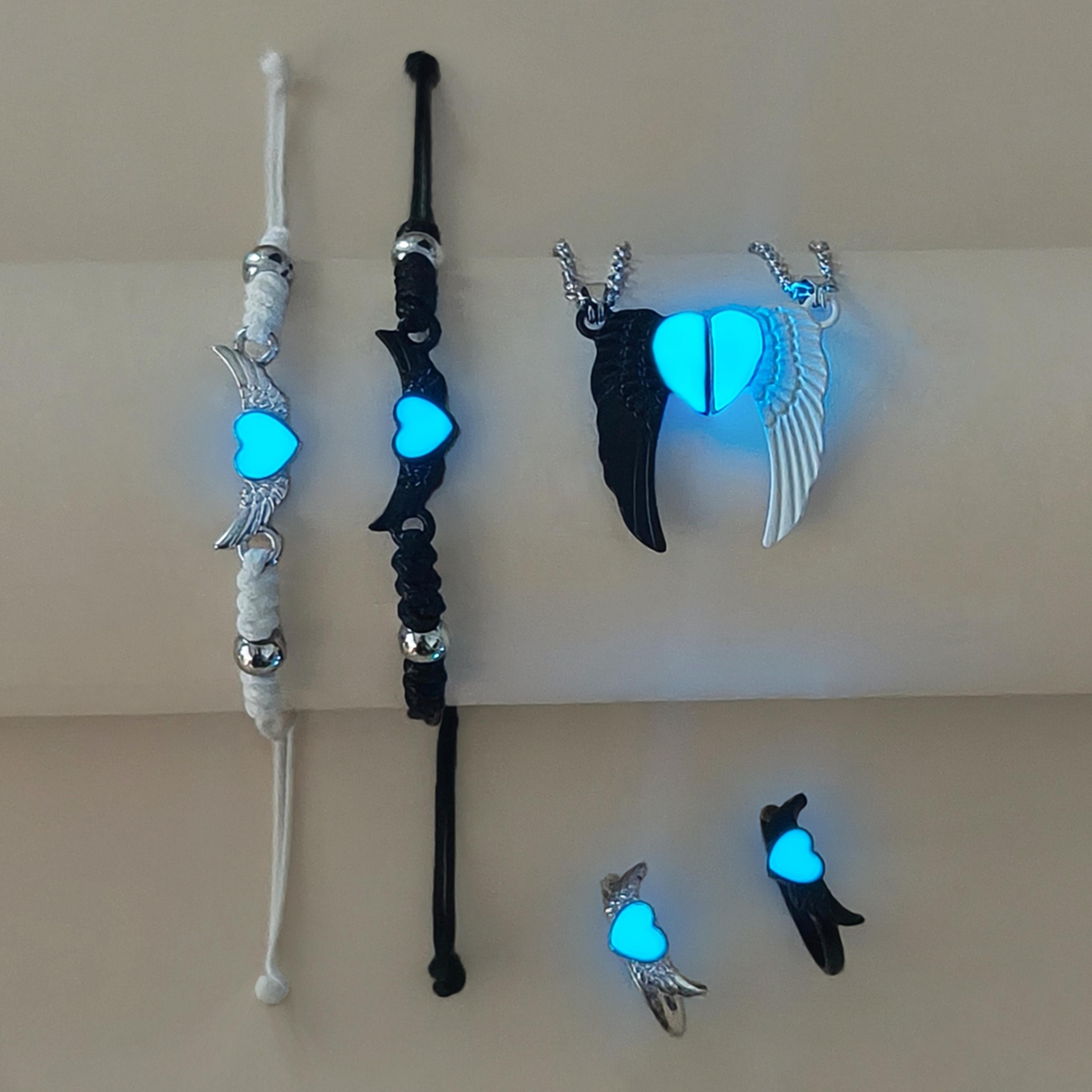 luminous heart wing couple jewelry set with necklace ring bracelet gift combo
