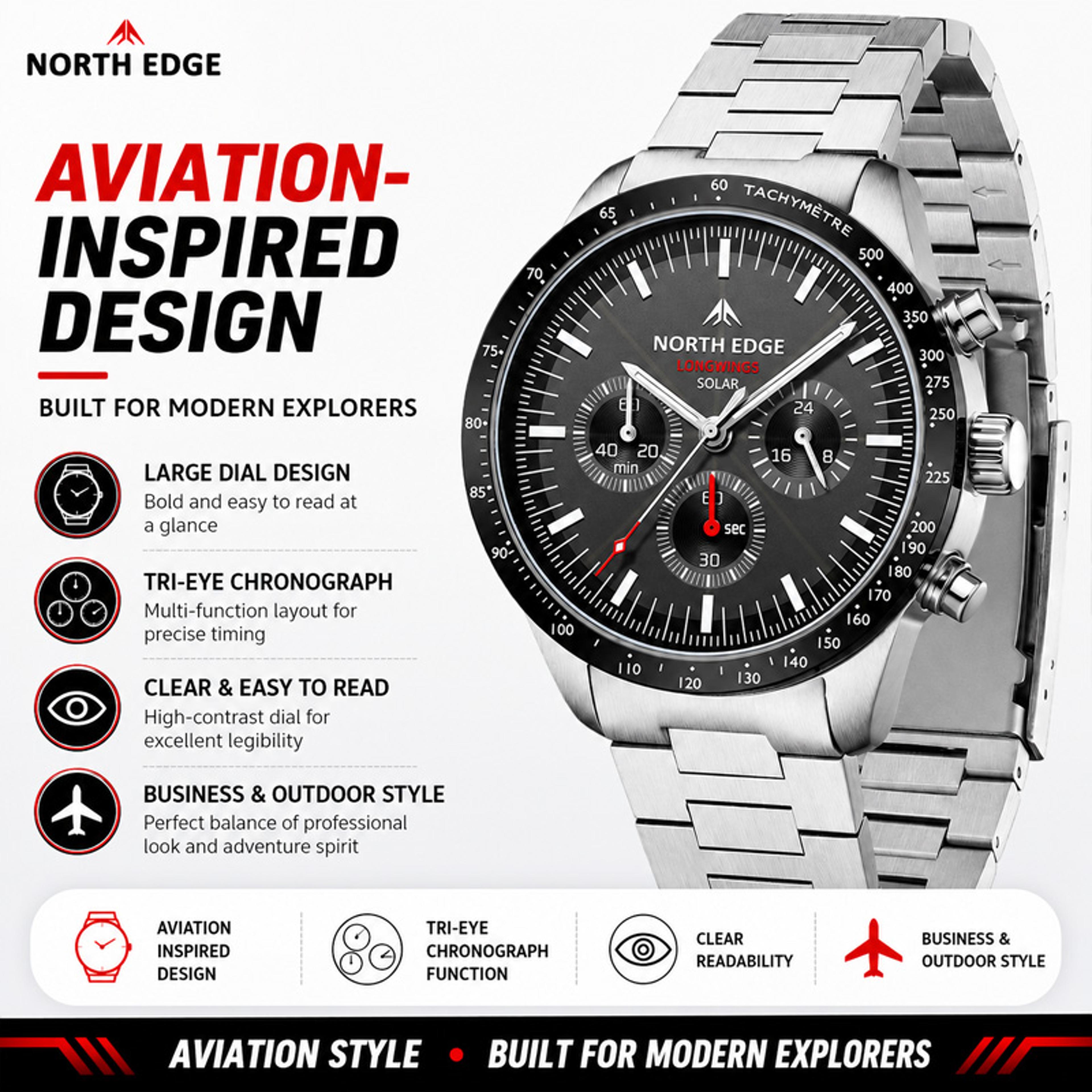 Longwings Solar Powered Pilot Watch For Men 1