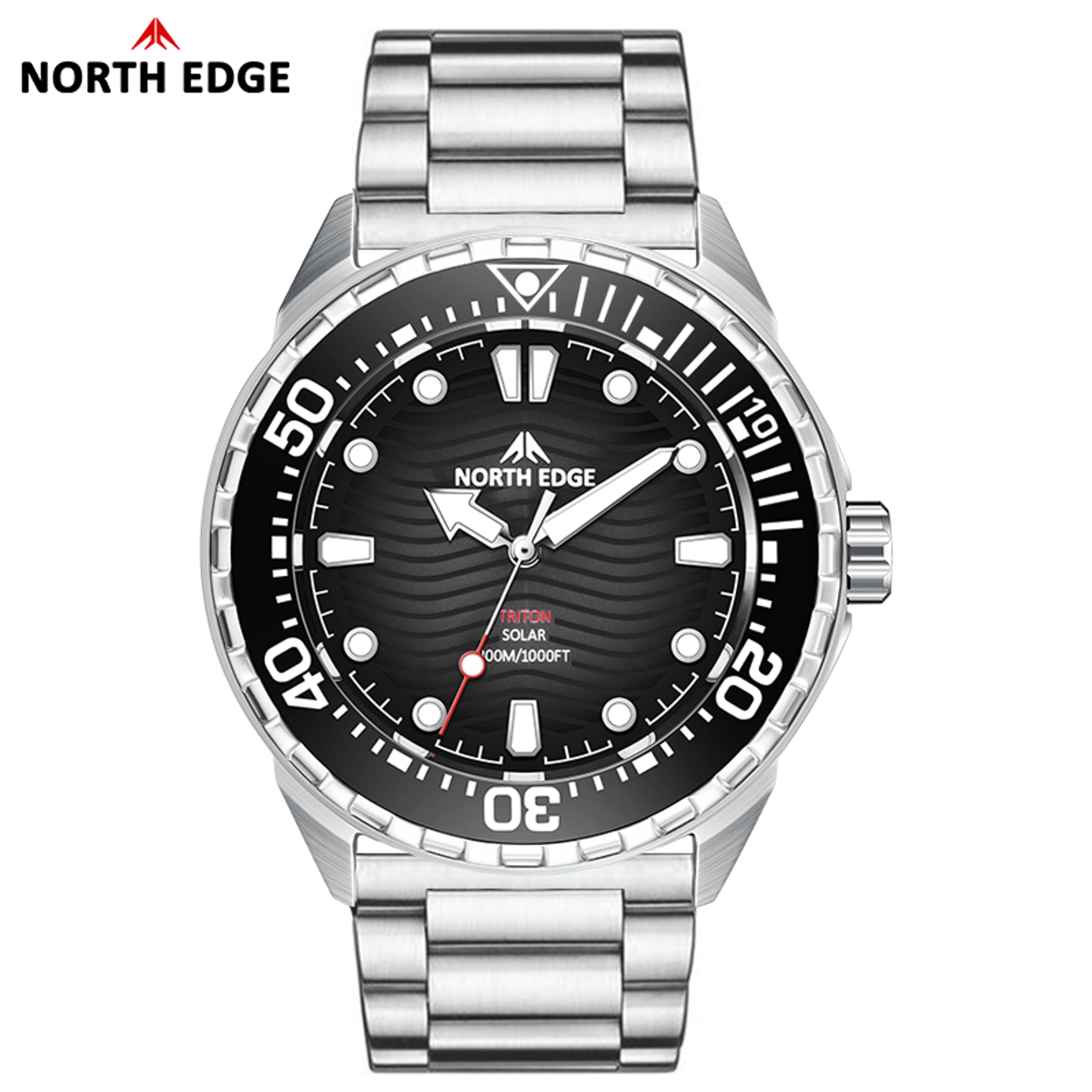 Solar Powered Dive Watch For Men Stainless Steel Waterproof Quartz Watch 4