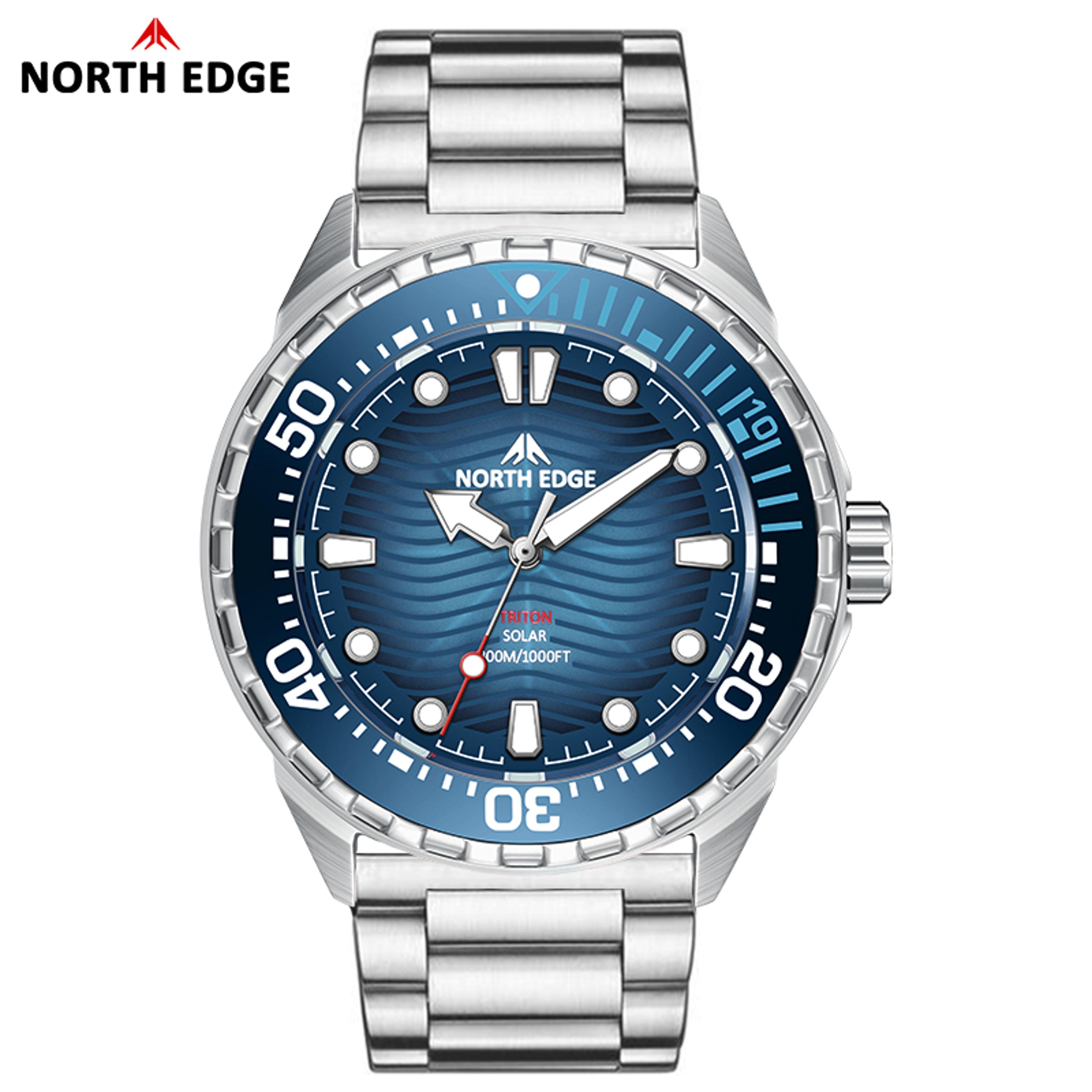 Solar Powered Dive Watch For Men Stainless Steel Waterproof Quartz Watch 3