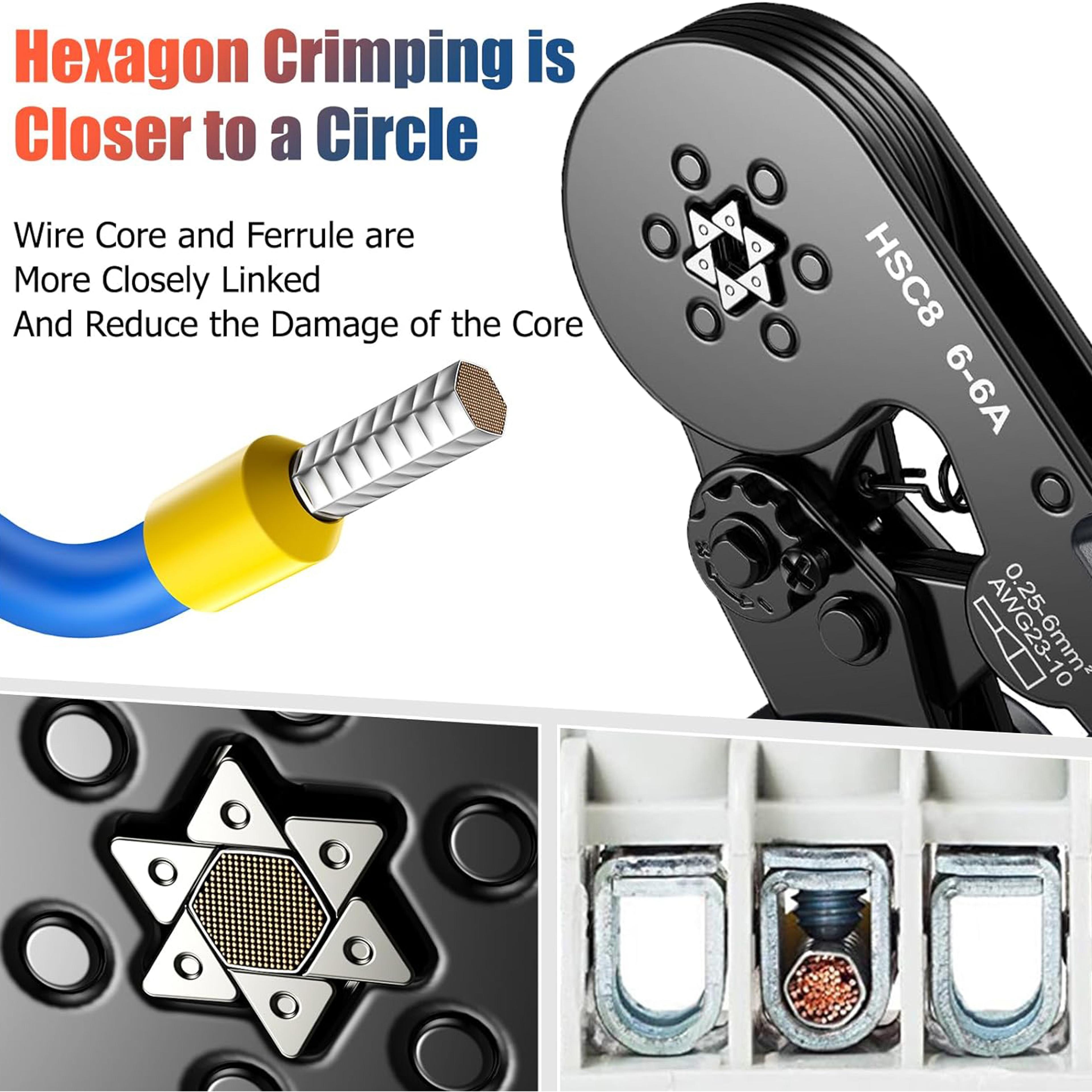 Hexagonal Self Adjusting Ratchet Ferrule Crimping Tool Kit With Ferrule Sleeves And Wire Terminalsi 12