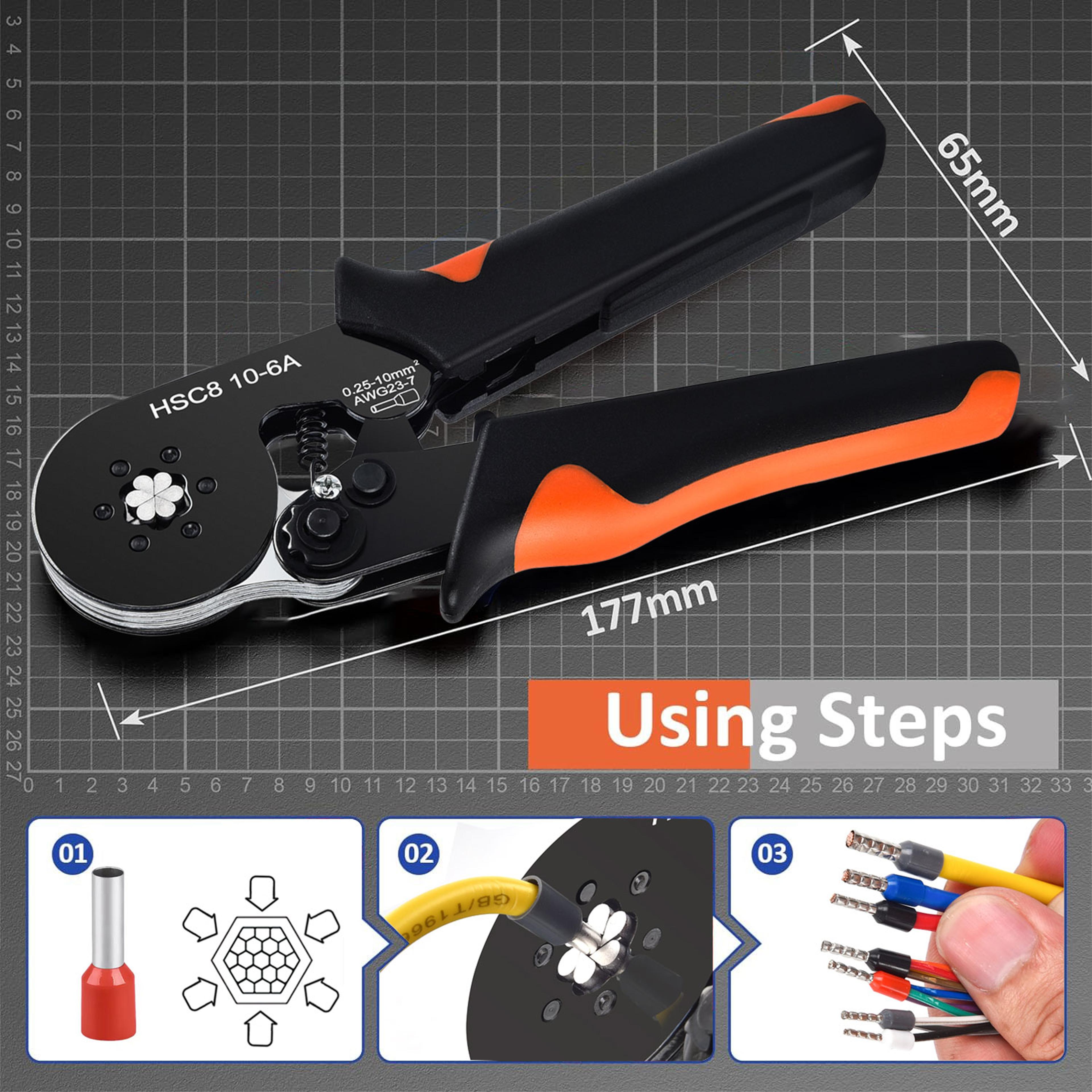Hexagonal Self Adjusting Ratchet Ferrule Crimping Tool Kit With Ferrule Sleeves And Wire Terminalsi 14