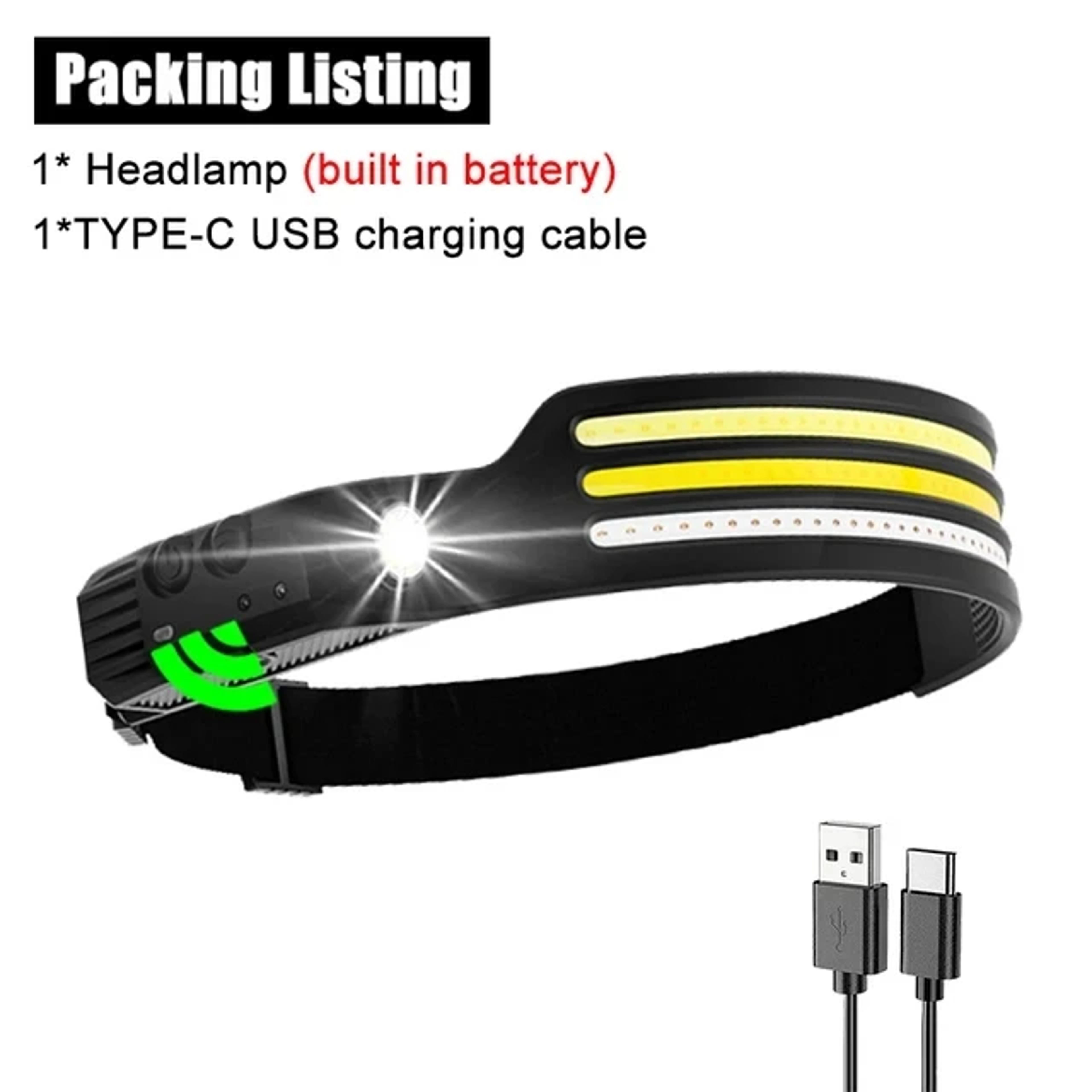 Smart Sensor LED Headlamp USB Rechargeable Waterproof Headlight 2