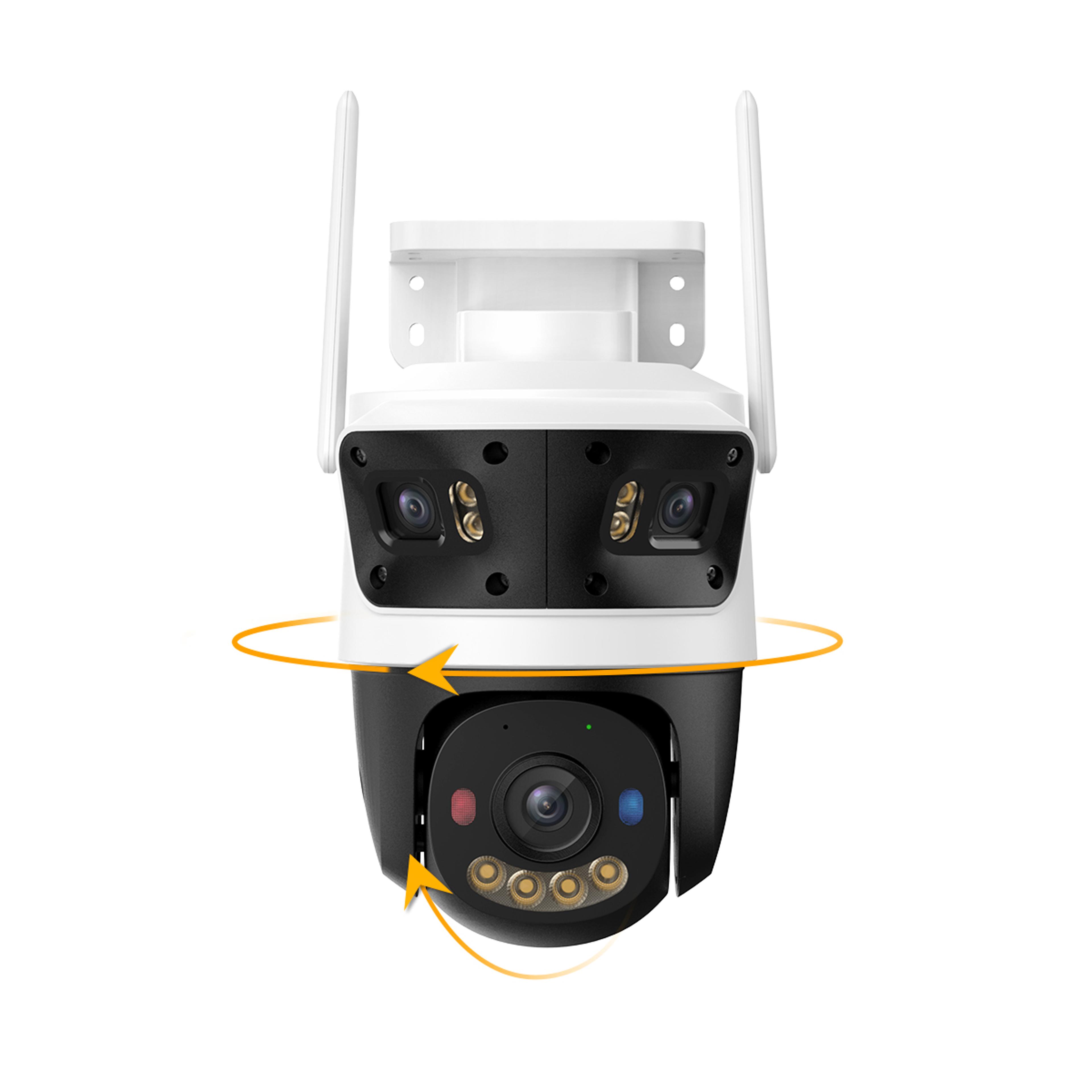 Triple Lens Outdoor PTZ WiFi Security Camera With Red Blue Warning Light 0