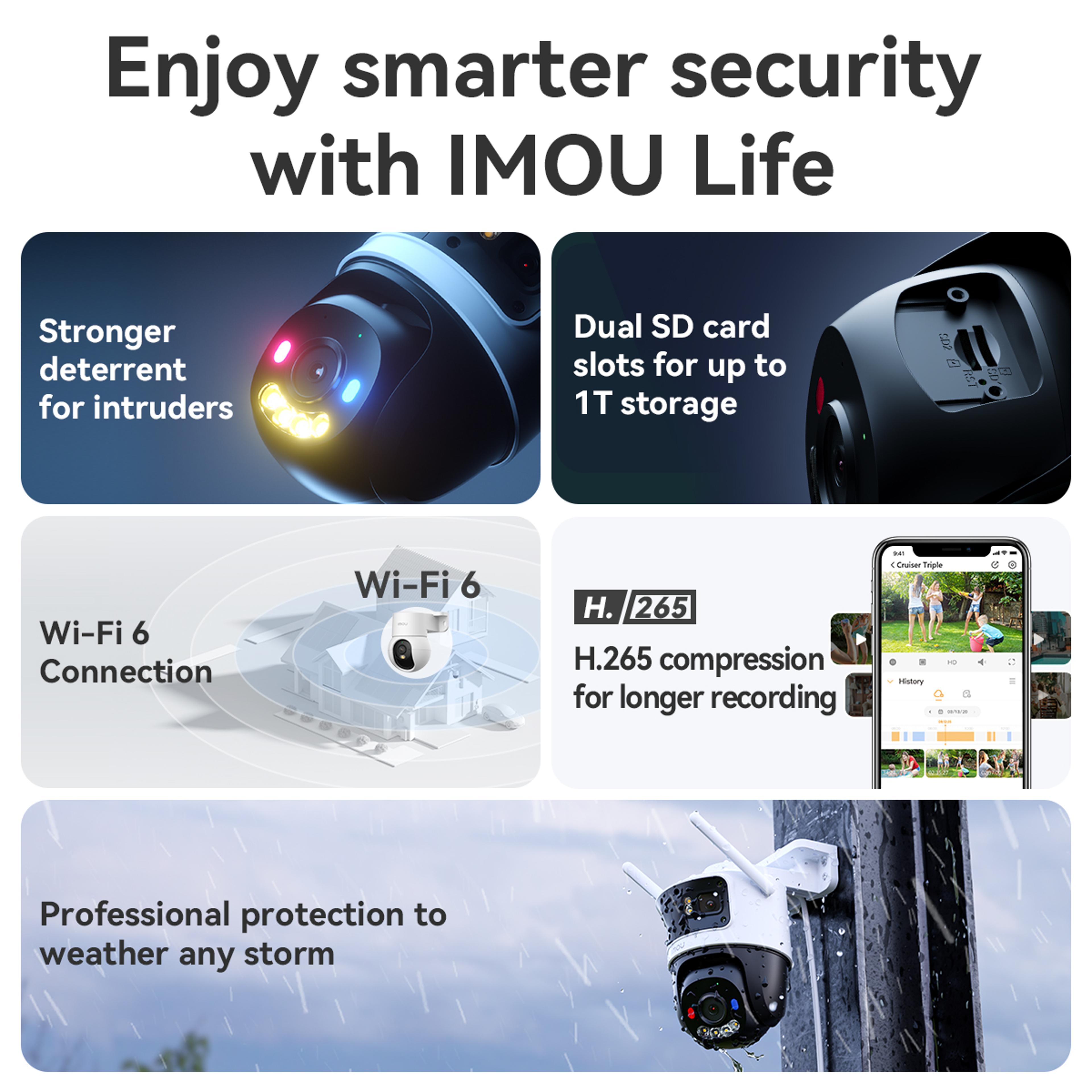 Triple Lens Outdoor PTZ WiFi Security Camera With Red Blue Warning Light 5