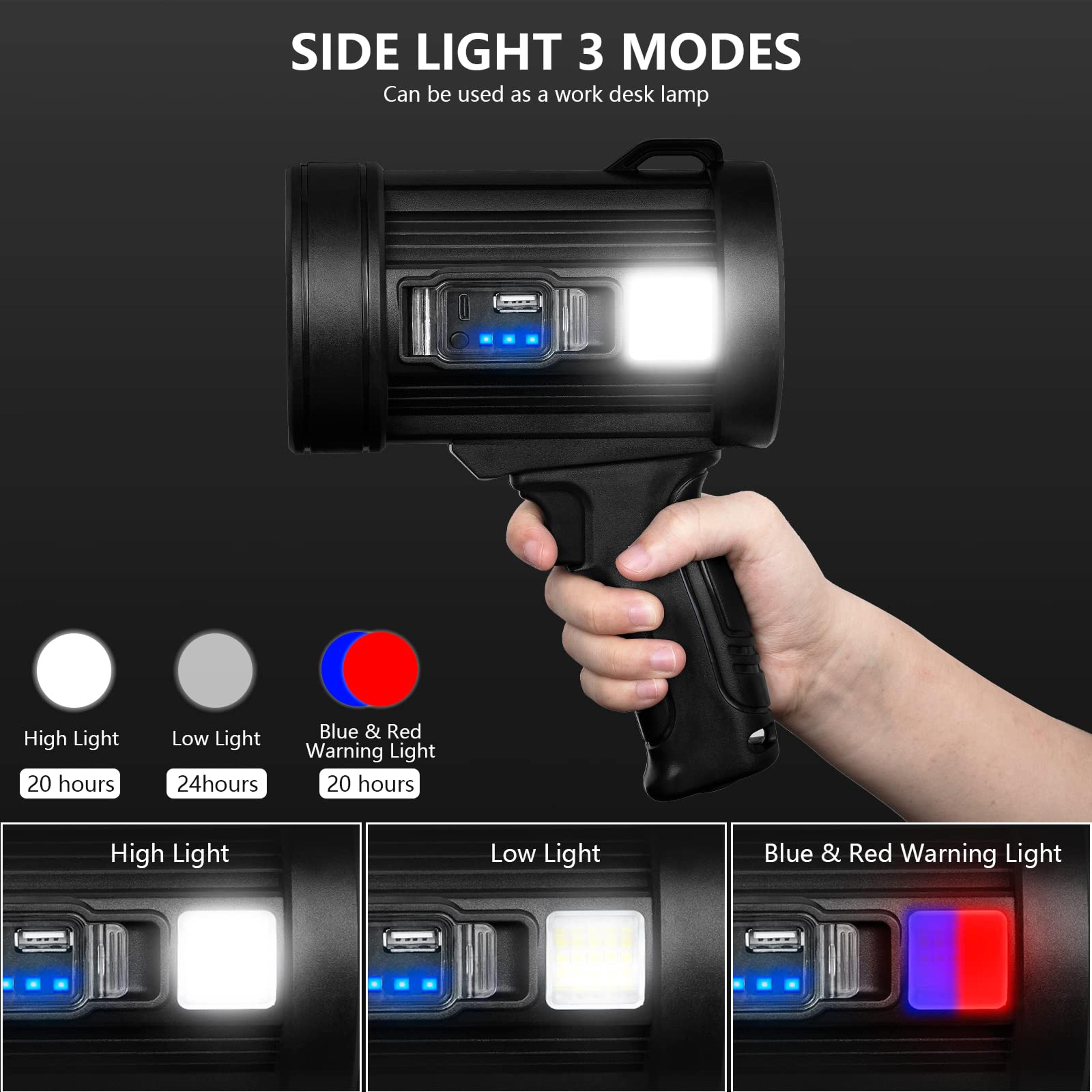 Solar Powered Rechargeable Spotlight COB Hunting Flashlight 3