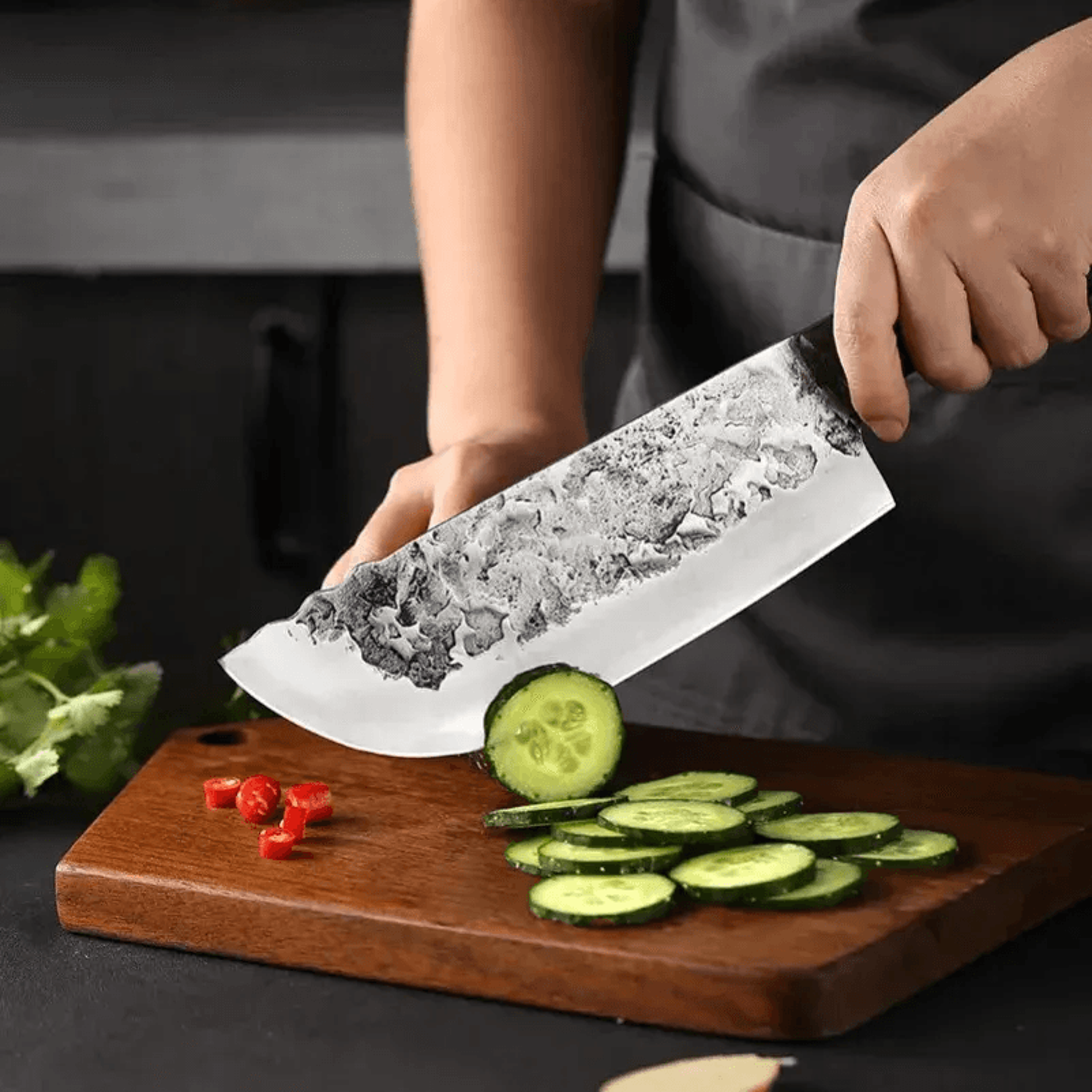 Butcher Cleaver Knife Wood Handle Meat And Veggies 2