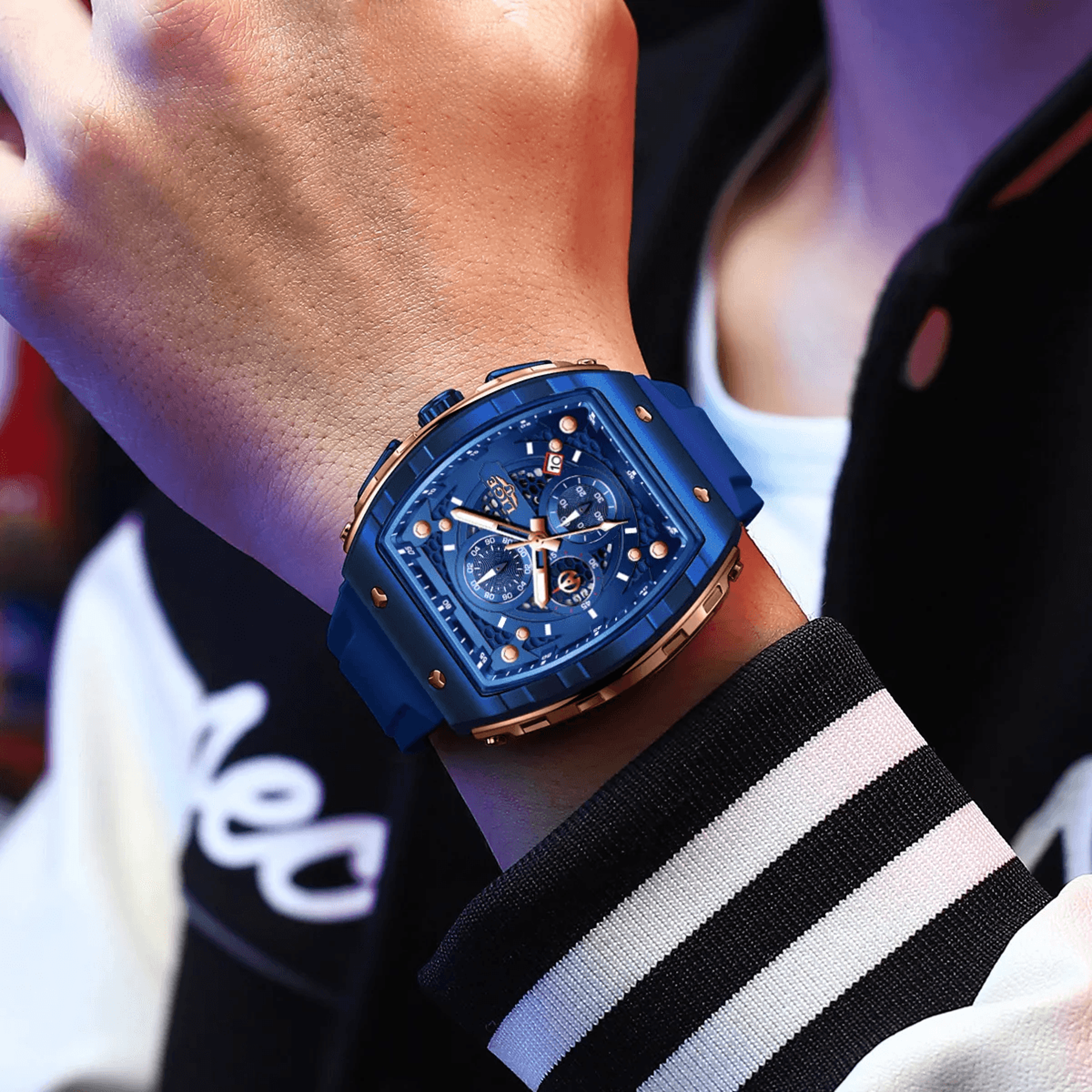LIGE Square Chronograph 50M Waterproof Quartz Watch For Men 0